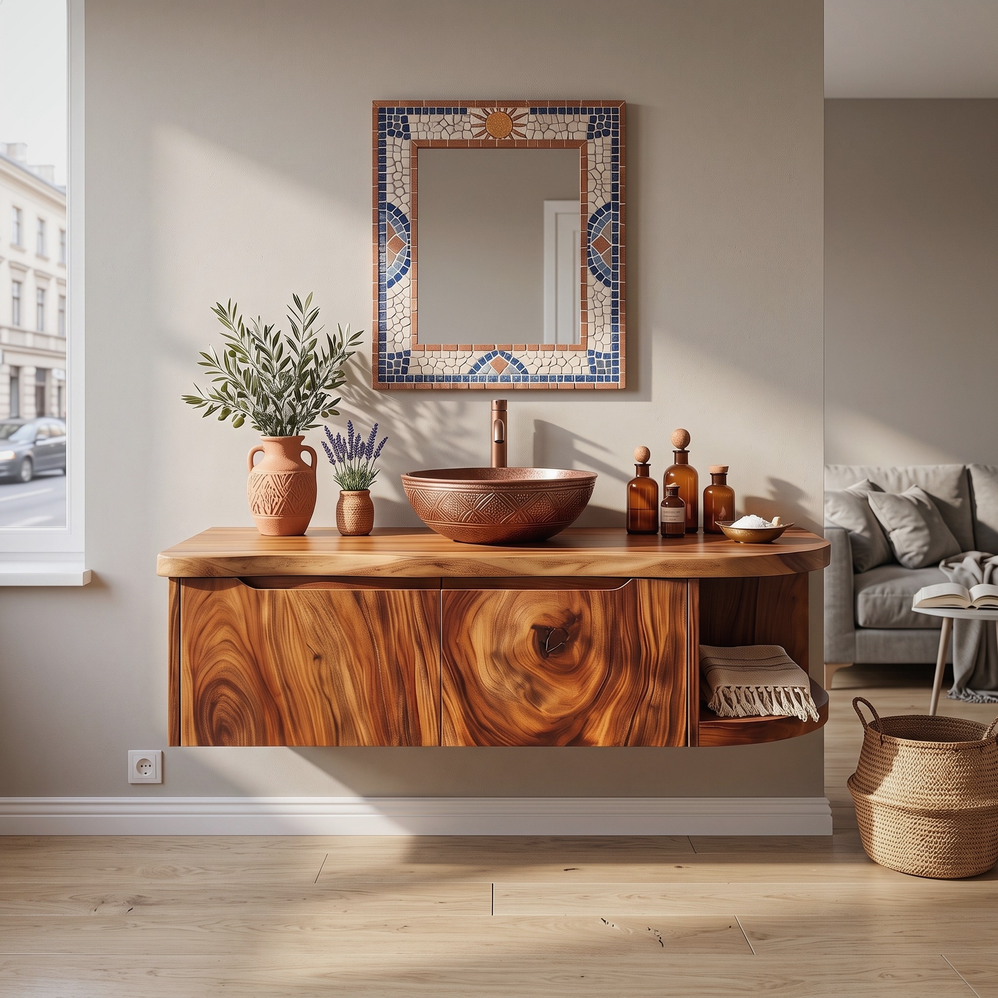 Mediterranean Contemporary Vanity Cabinet Coastal Villa