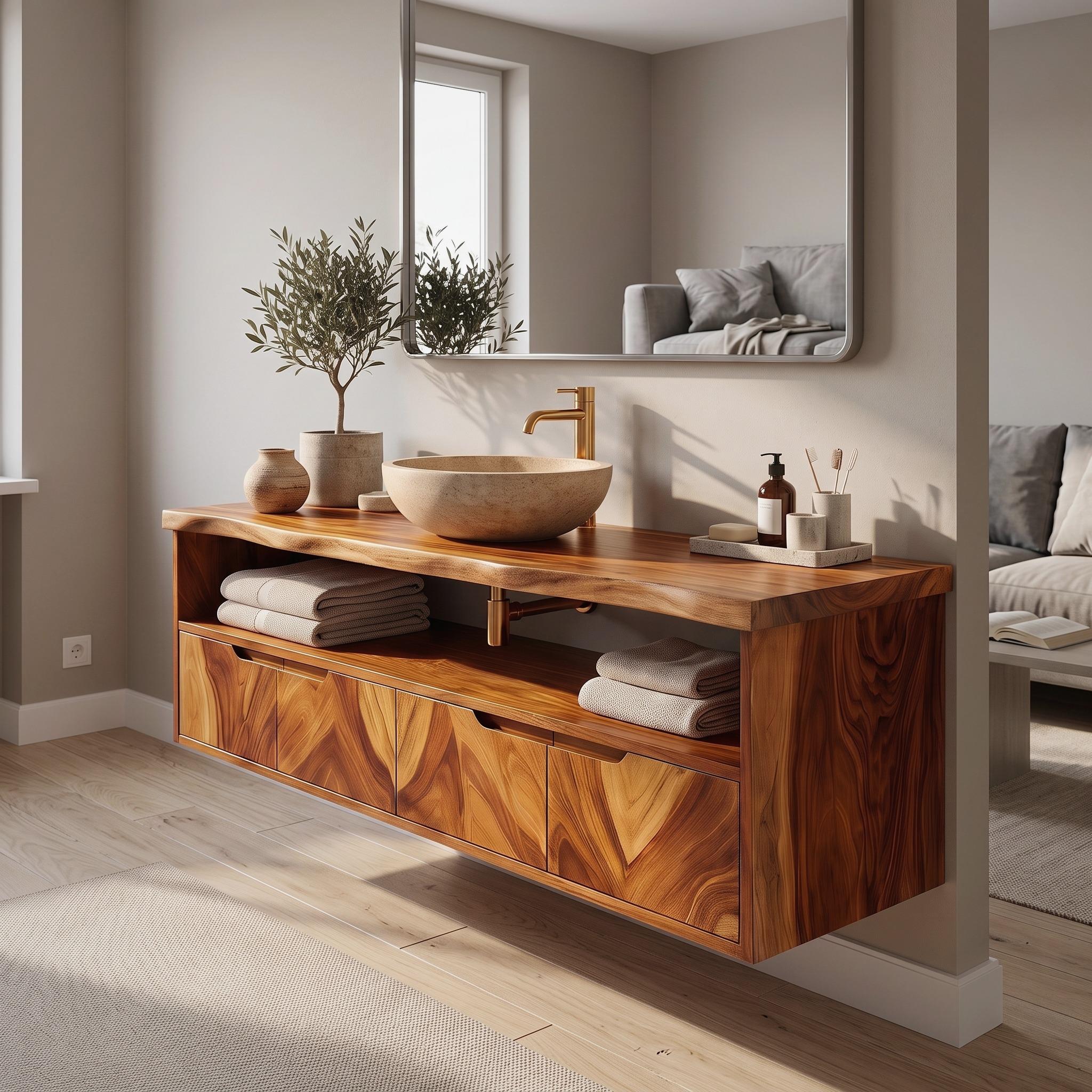 Mediterranean Floating Bathroom Cabinet Villa Bathroom