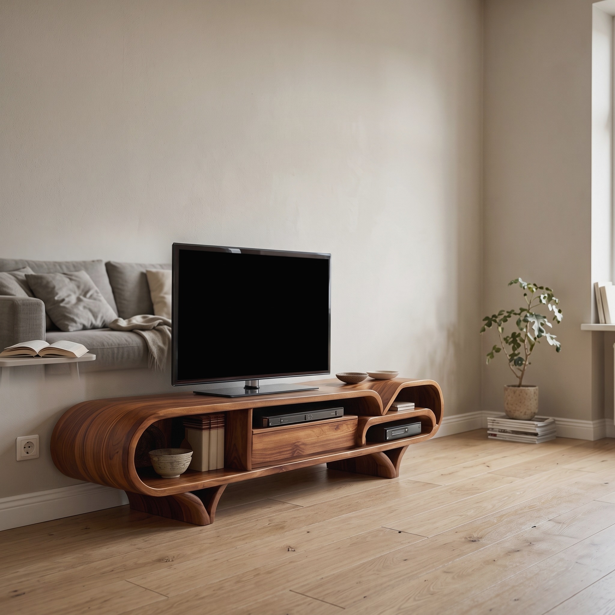Mediterranean Modern Wooden TV Stand for Living Room