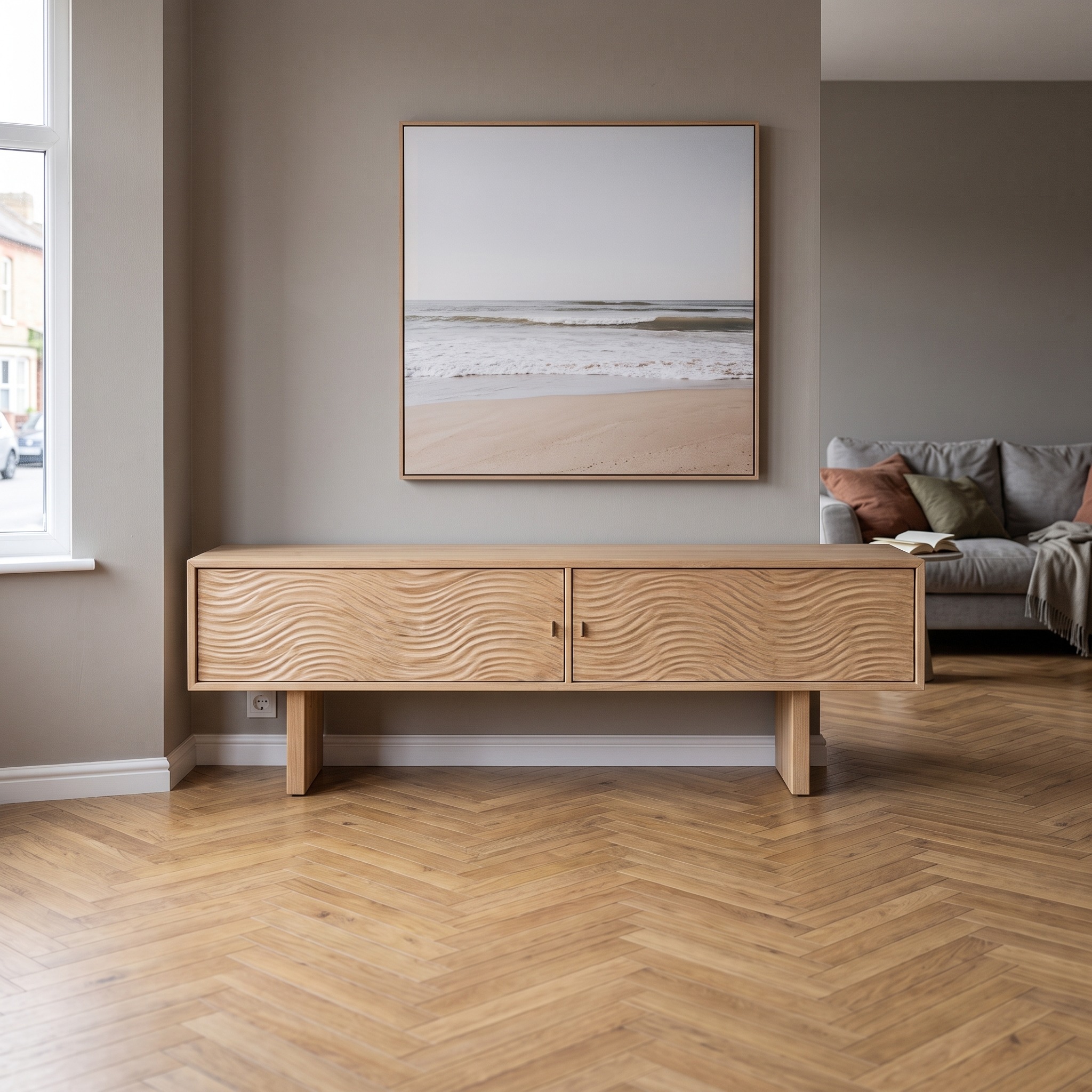 Mediterranean Natural Wood Sideboard Cabinet, Coastal Rustic Entryway Credenza & Buffet Table, Model