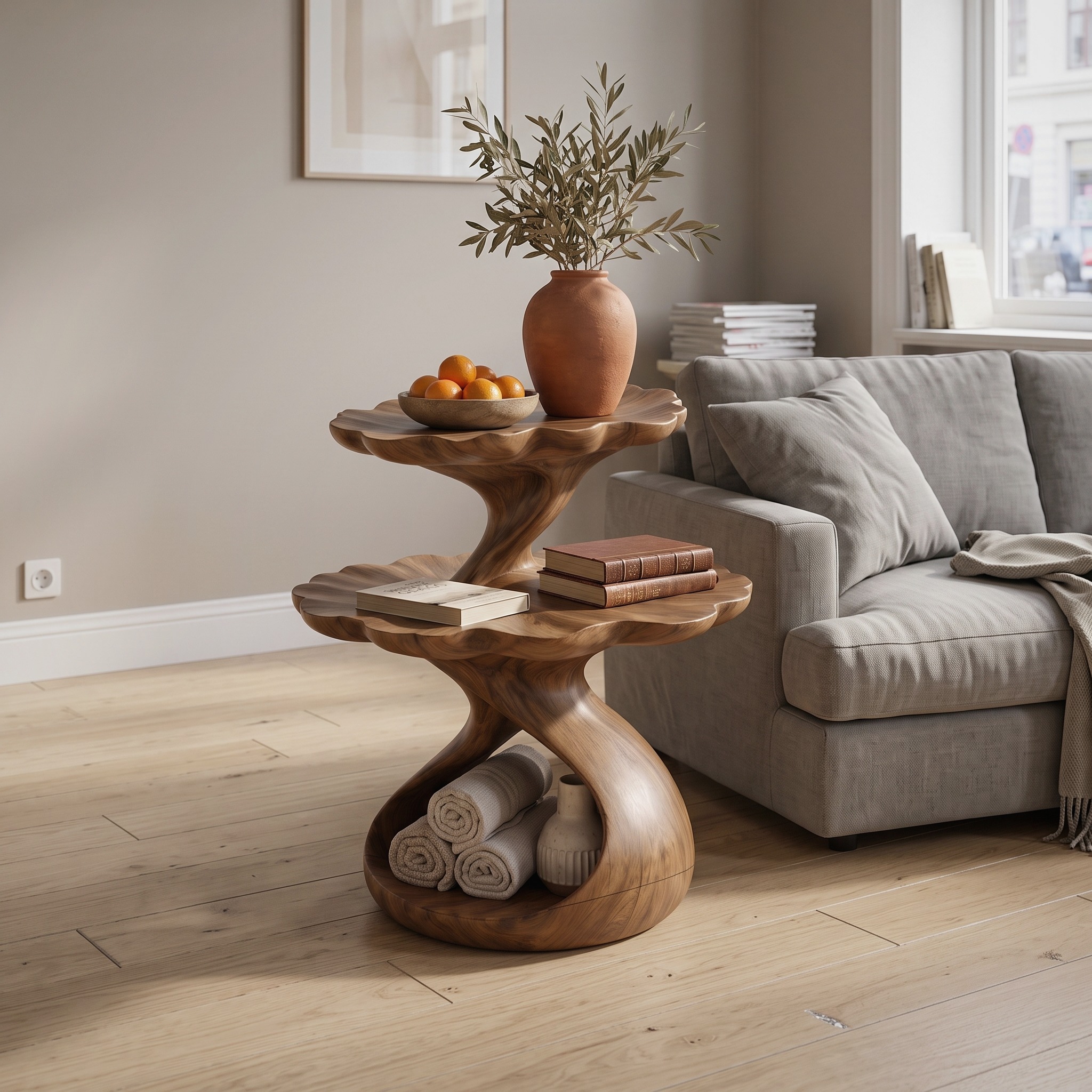 Mediterranean Two Tier Side Table Courtyard Living Room