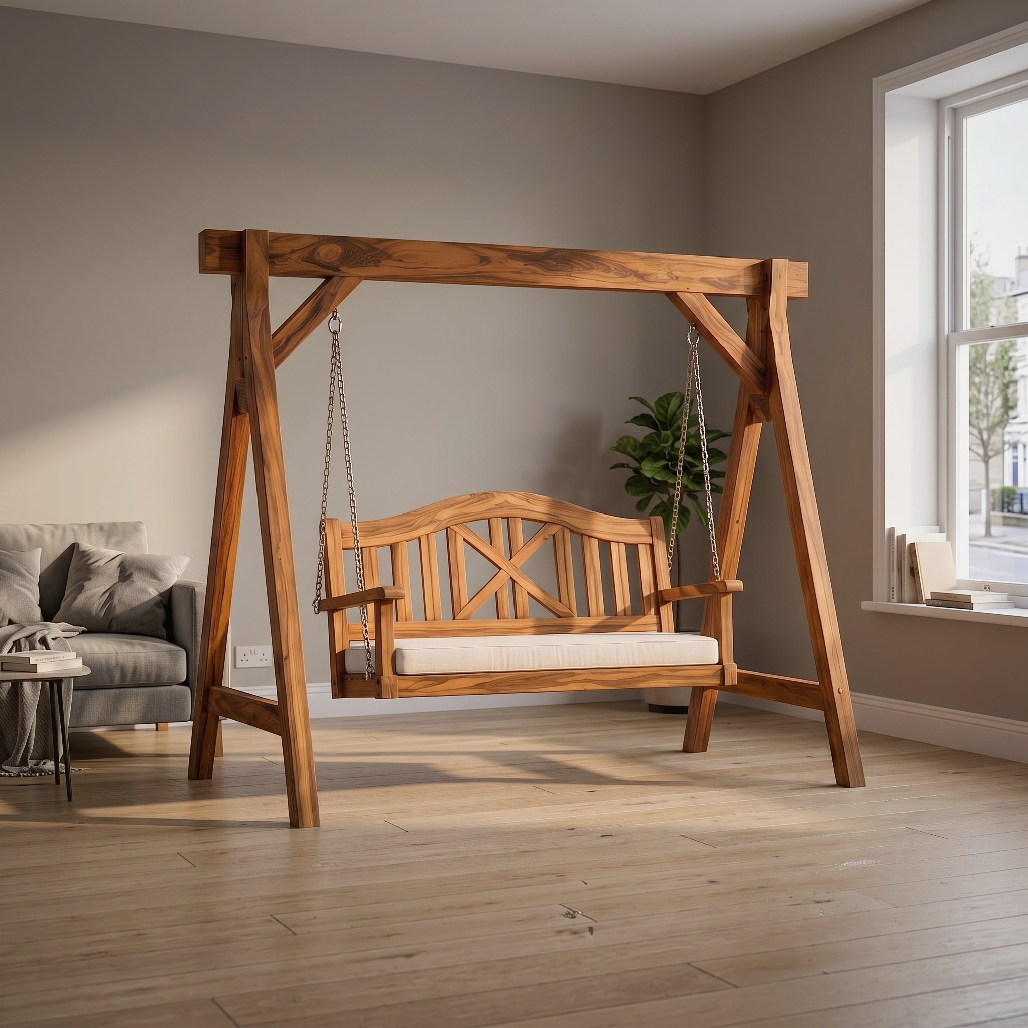 Mediterranean Wooden Swing Bench Villa Patio