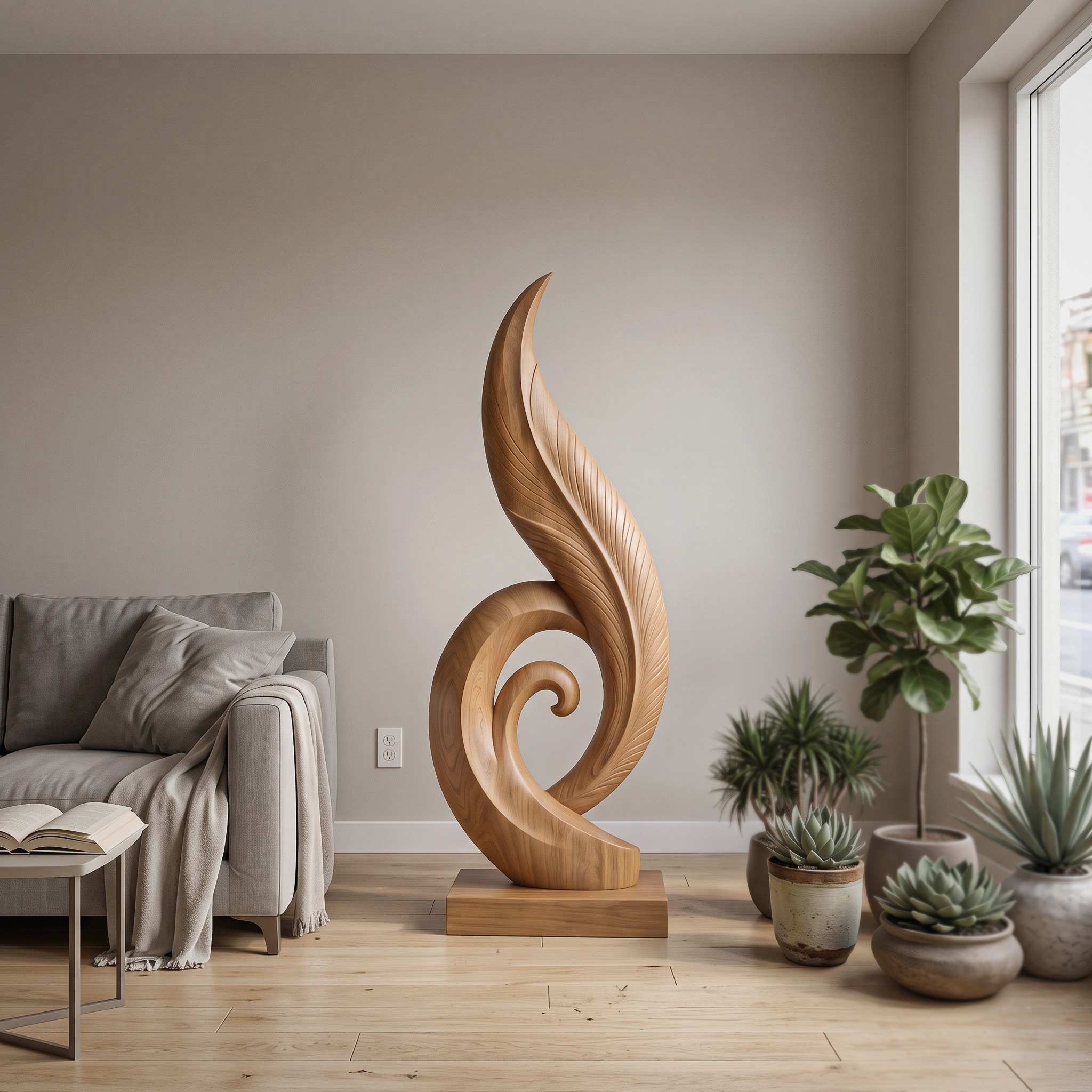 Mid Century Abstract Wood Sculpture for Luxury Living Room