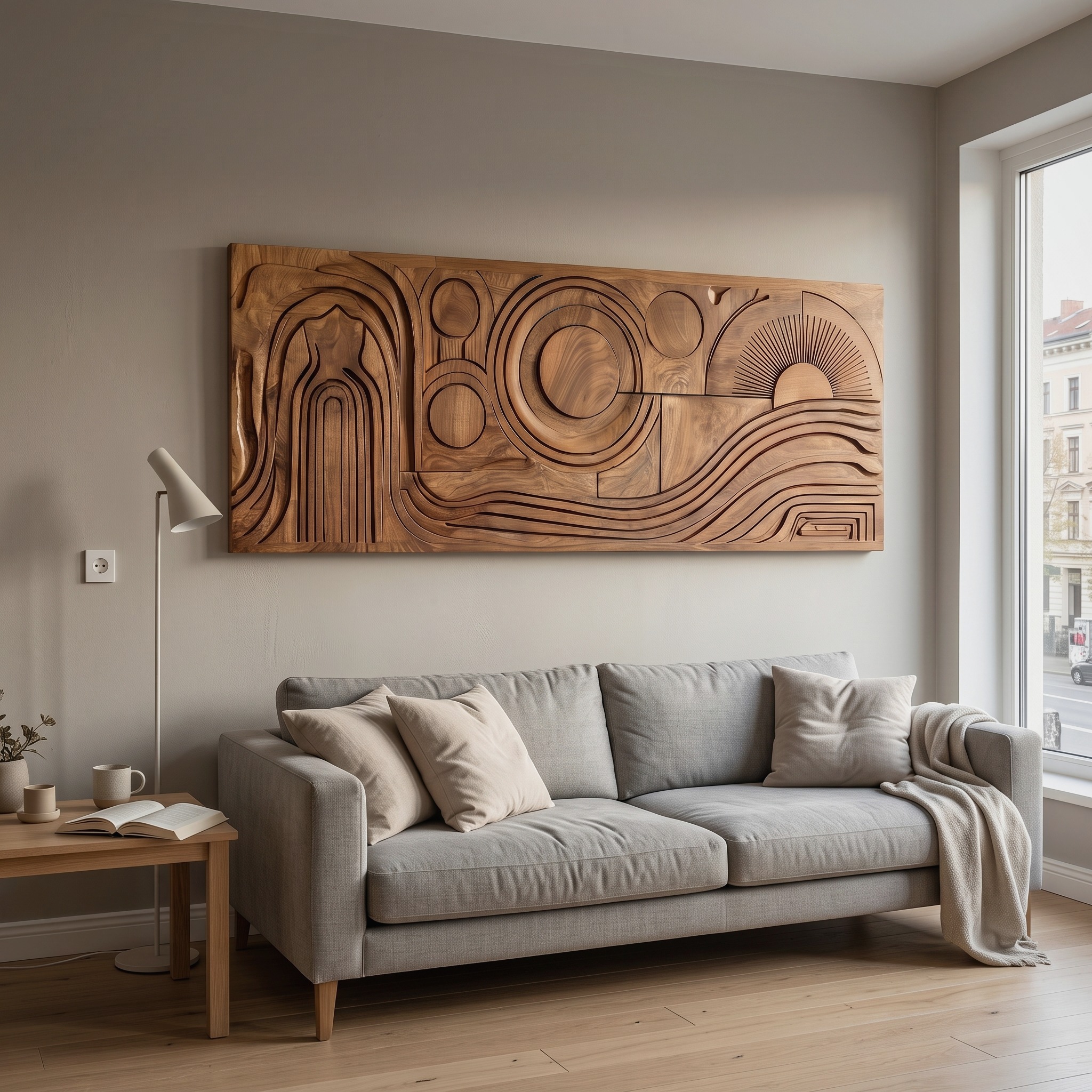 Mid Century Abstract Wood Wall Art for Living Room