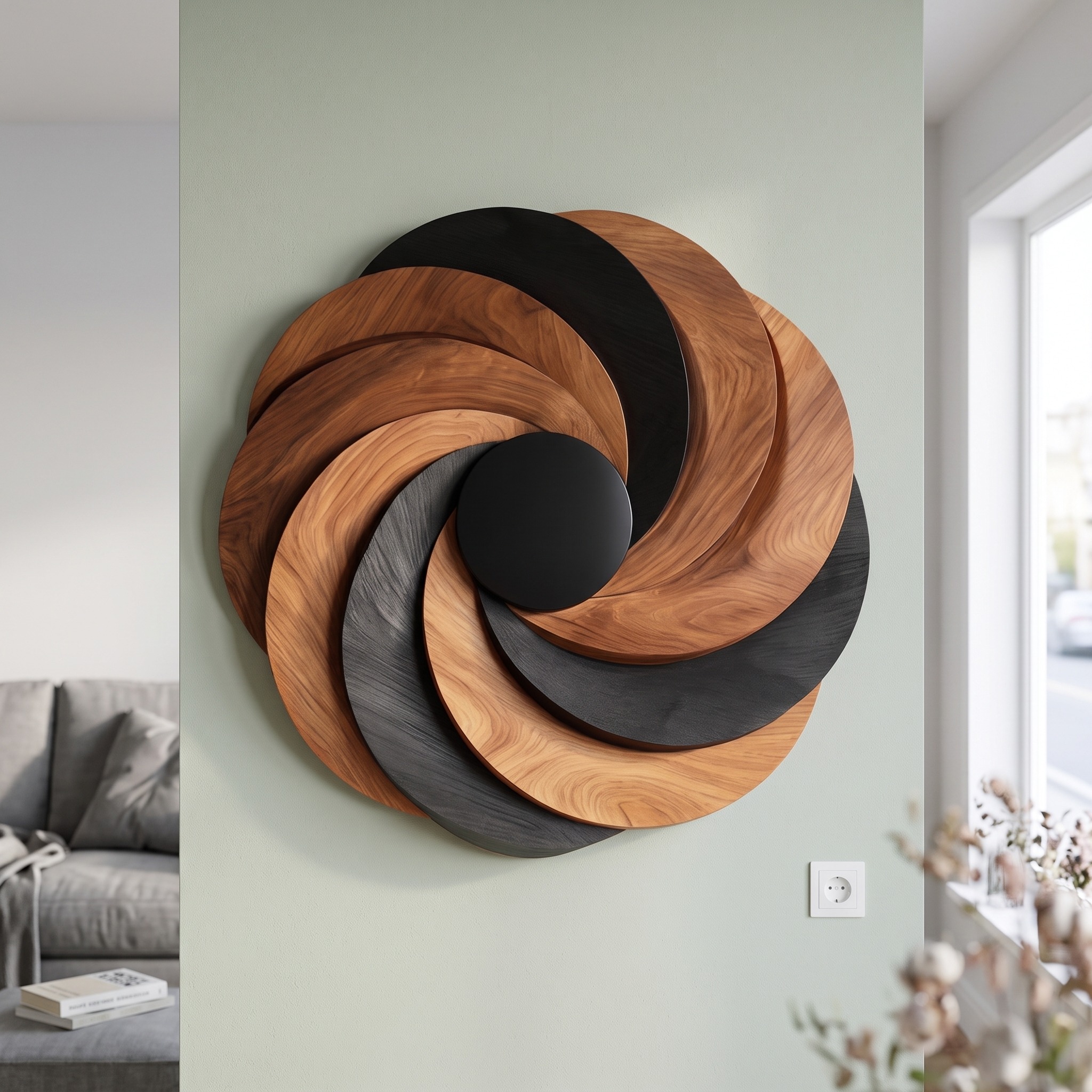 Mid Century Abstract Wooden Wall Art, Handcrafted Modern Geometric 3D Wood Sculpture for Living Room and Office Decor