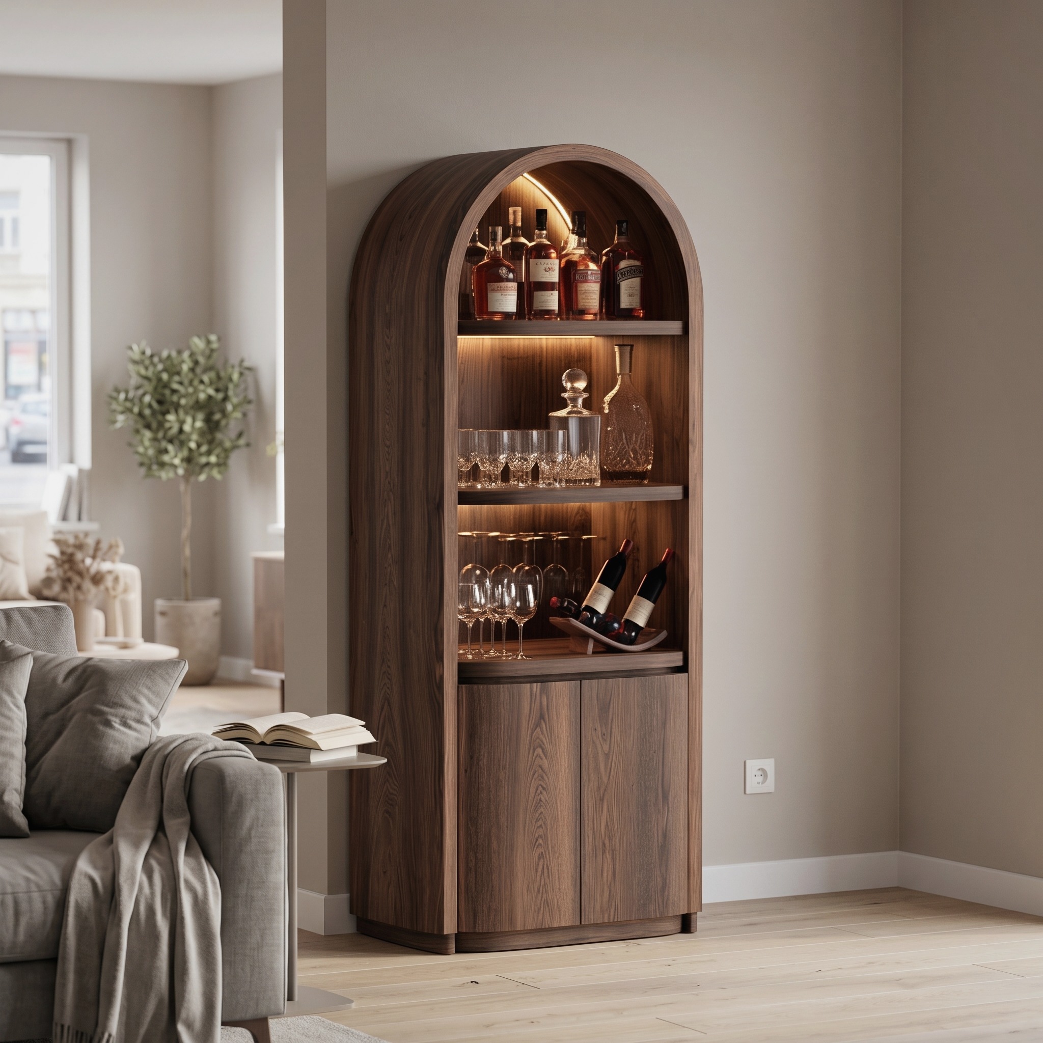 Mid Century Arched Bar Cabinet Dining Room Interior Display