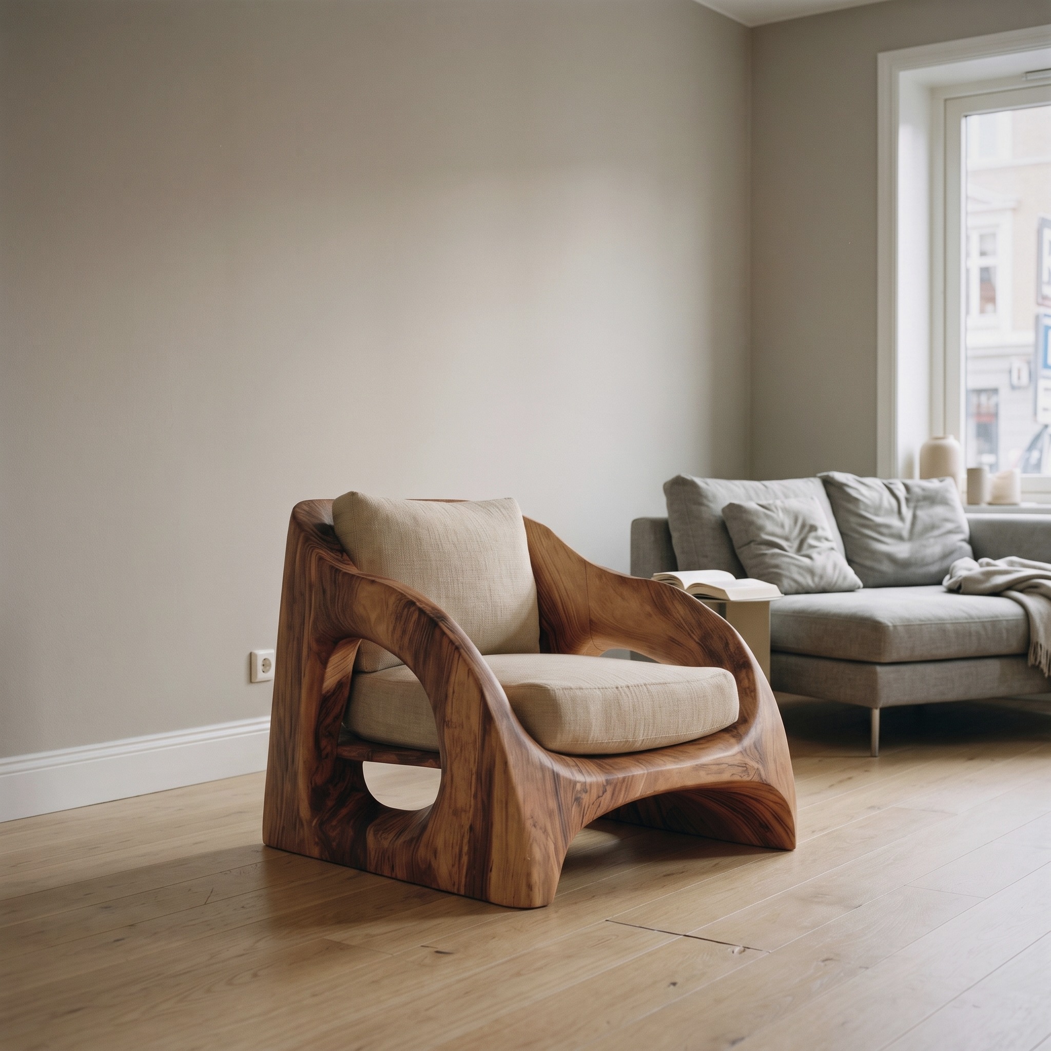 Mid Century Armchair with Sculptural Design for Living Room
