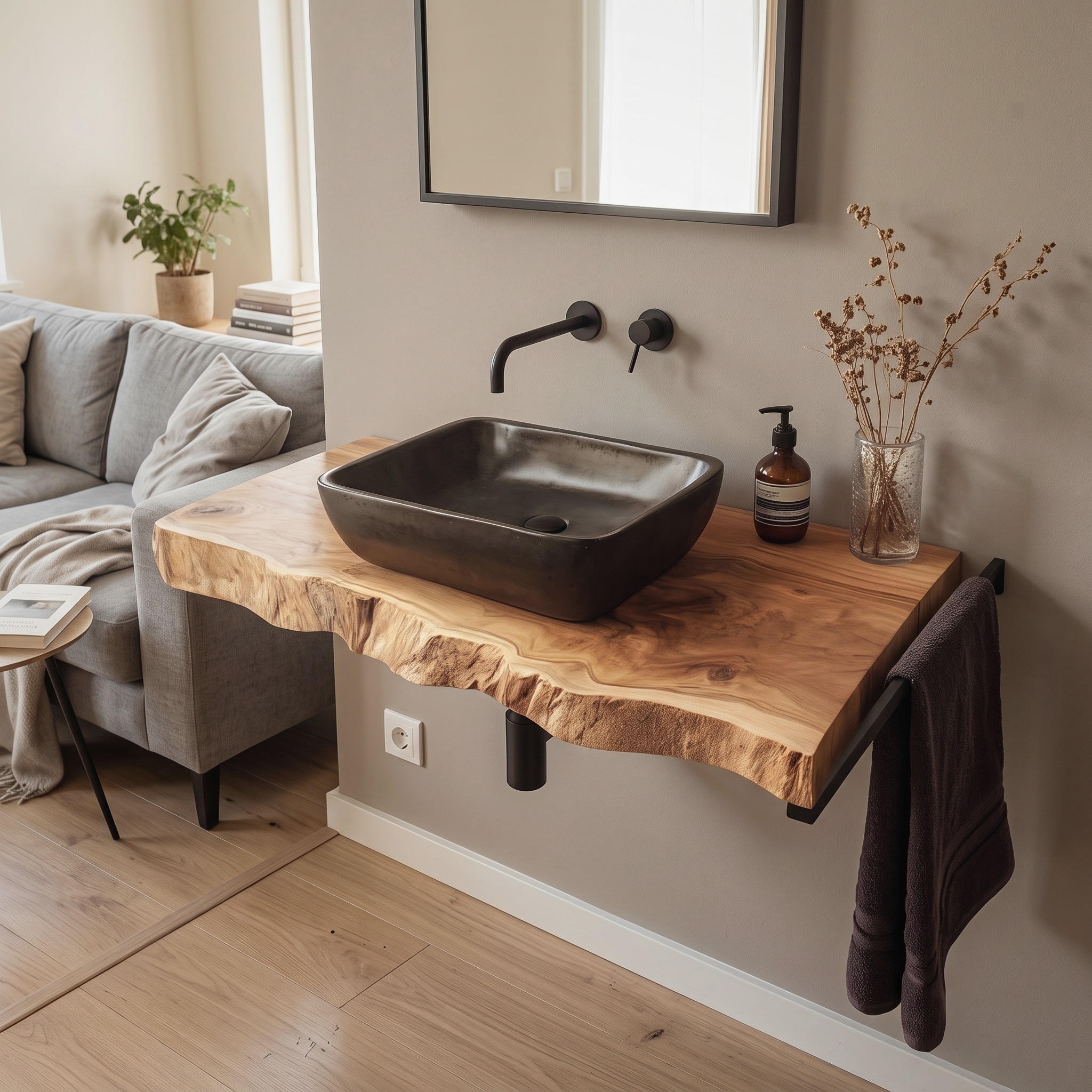 Mid Century Bathroom Vanity Shelf Live Edge Wood Bathroom Decor