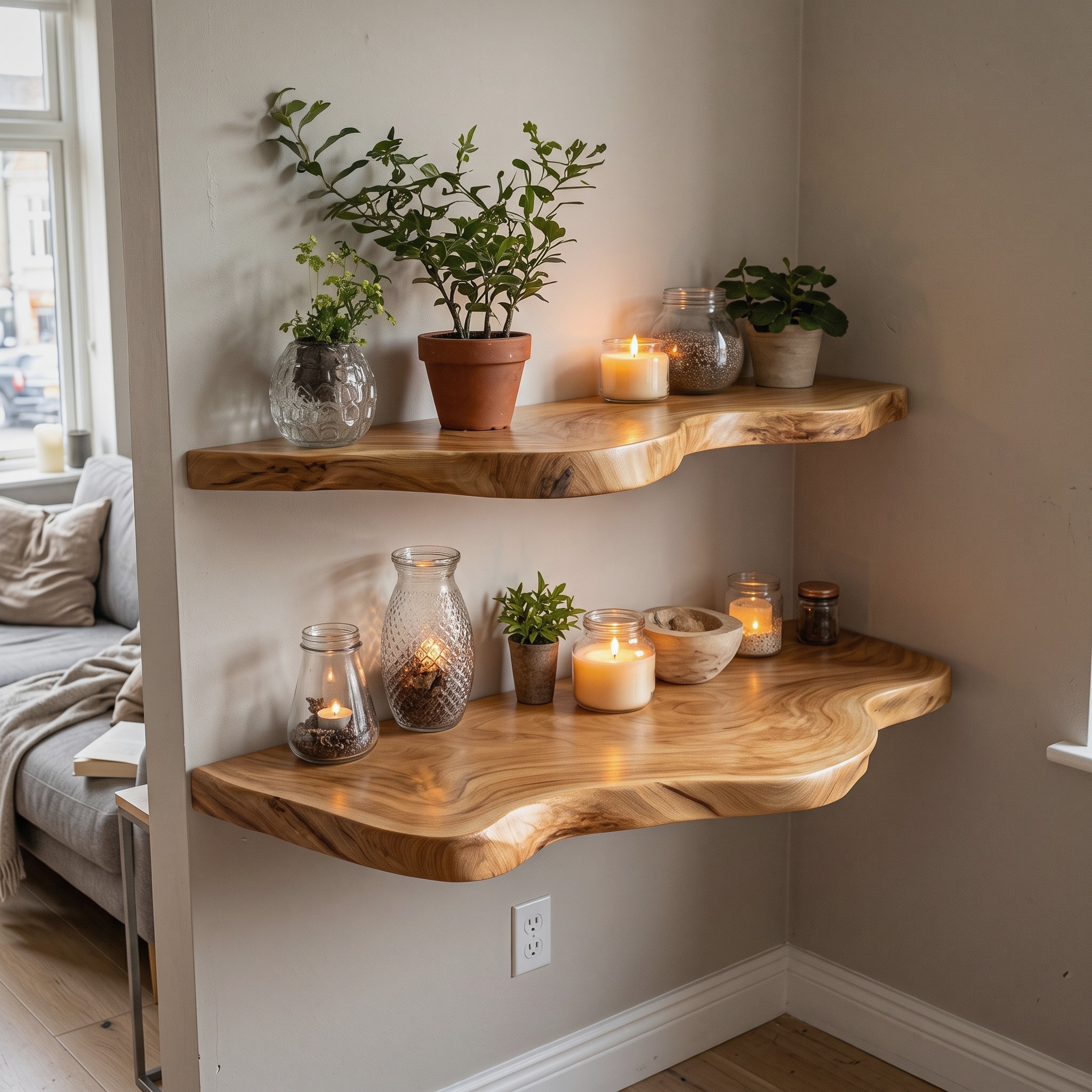 Mid Century Bookcase Live Edge Bookshelf