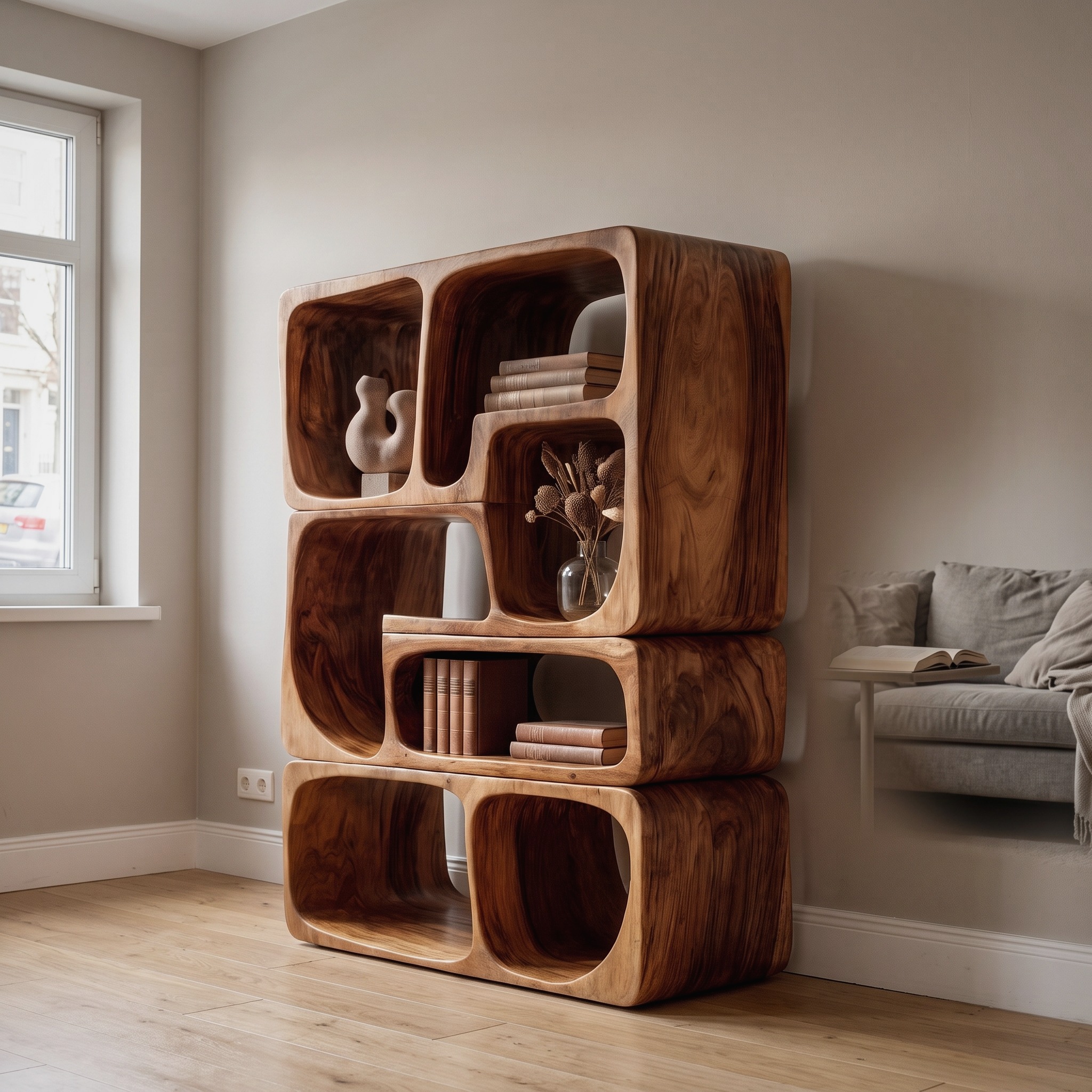 Mid Century Bookshelf Handcrafted Modular Shelves for Home Library