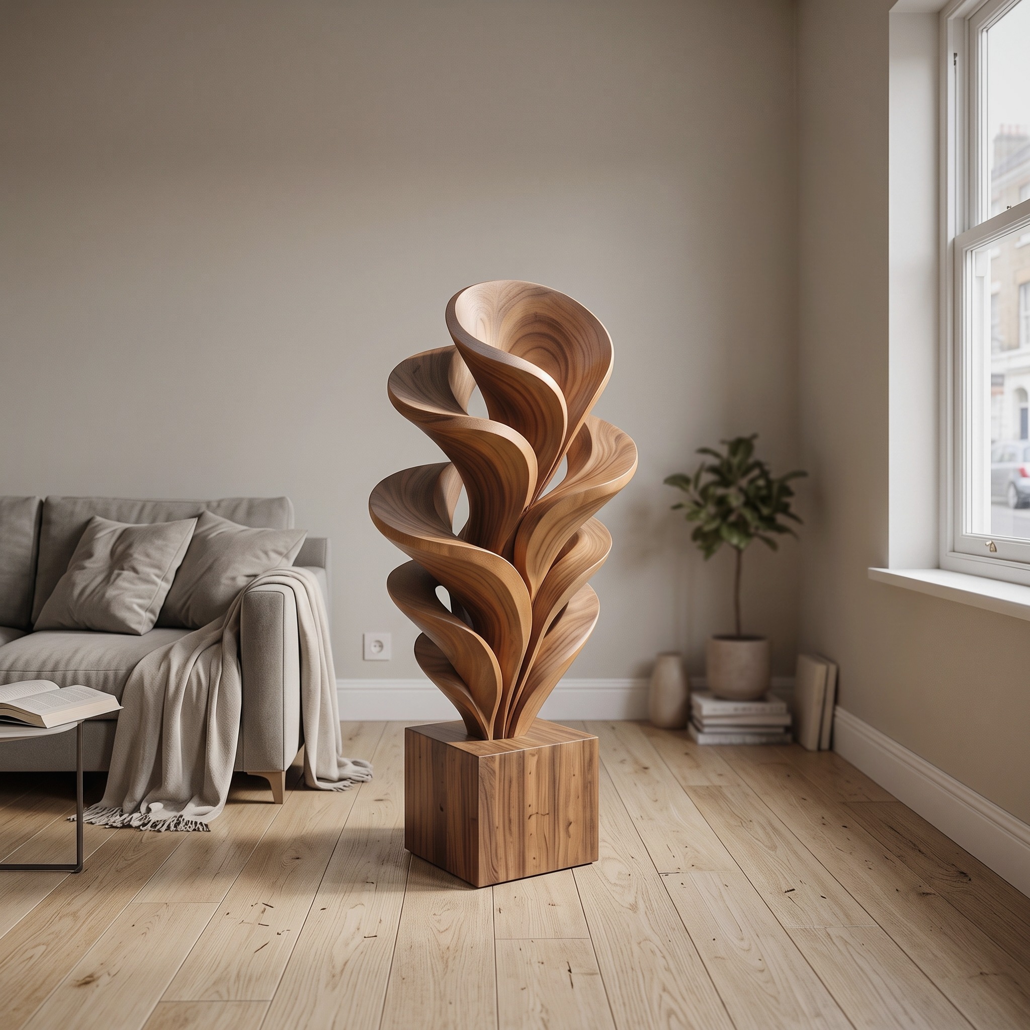 Mid Century Botanical Wood Sculpture for Modern Home Decor