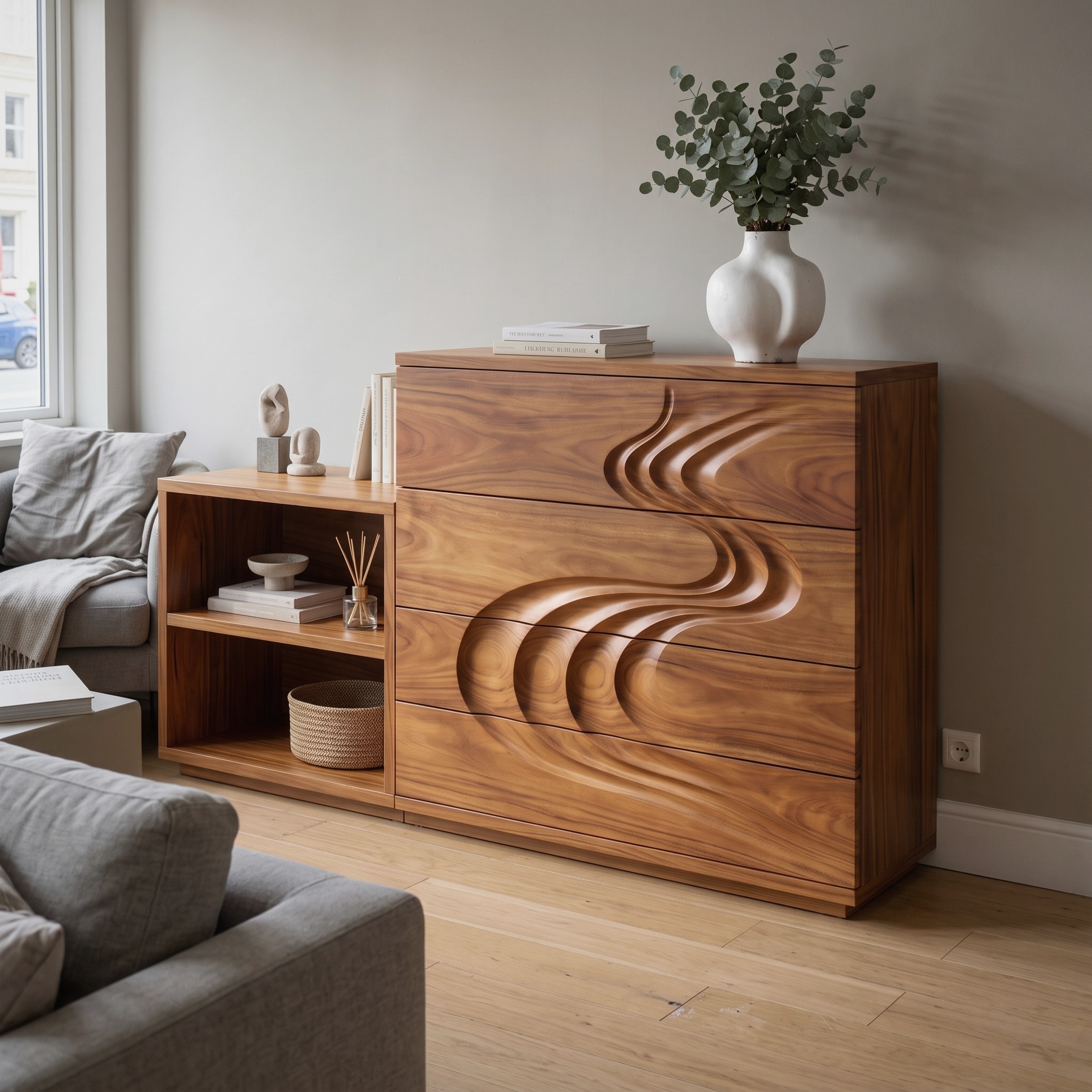 Mid Century Carved Dresser Table for Guest Room