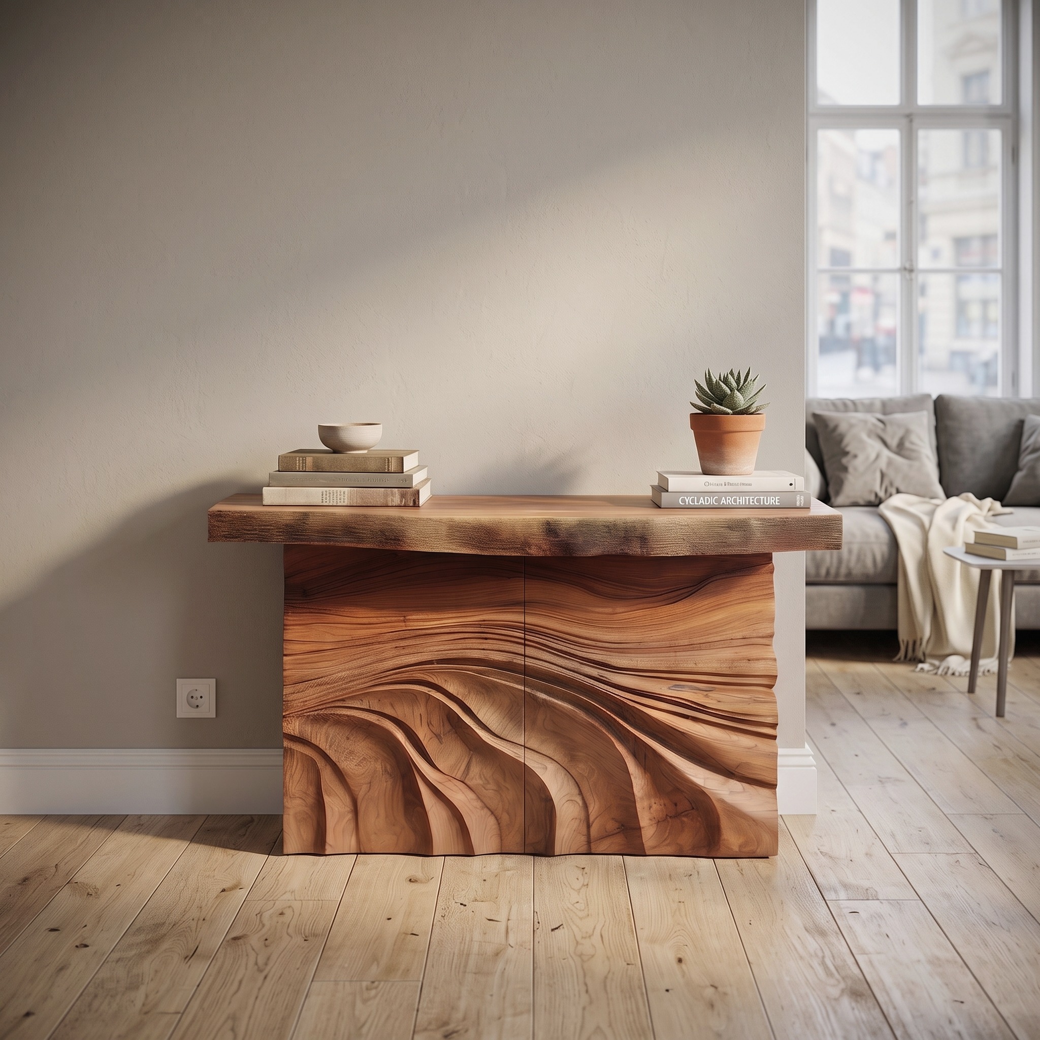 Mid Century Carved Entry Table for Luxury Interior Space