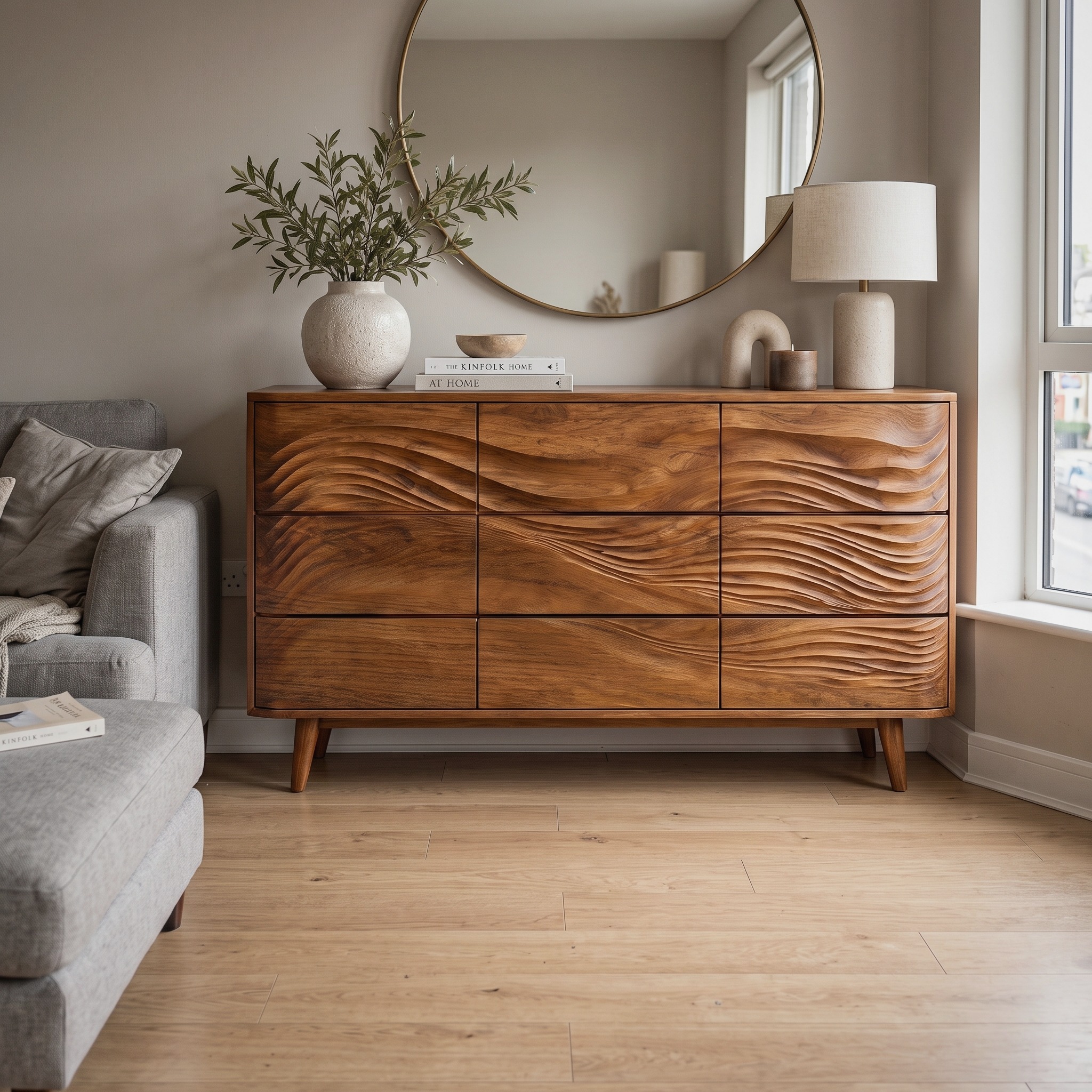 Mid Century Chest Dresser with Stacked Drawer Storage for Bedroom