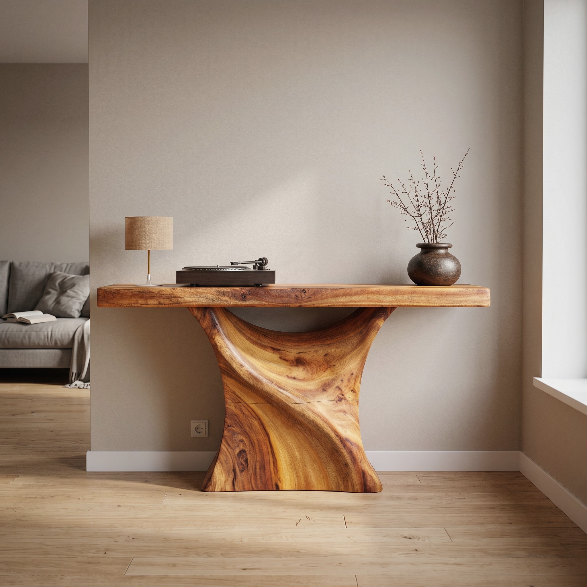 Mid Century Console Table Organic Wood Slab Foyer