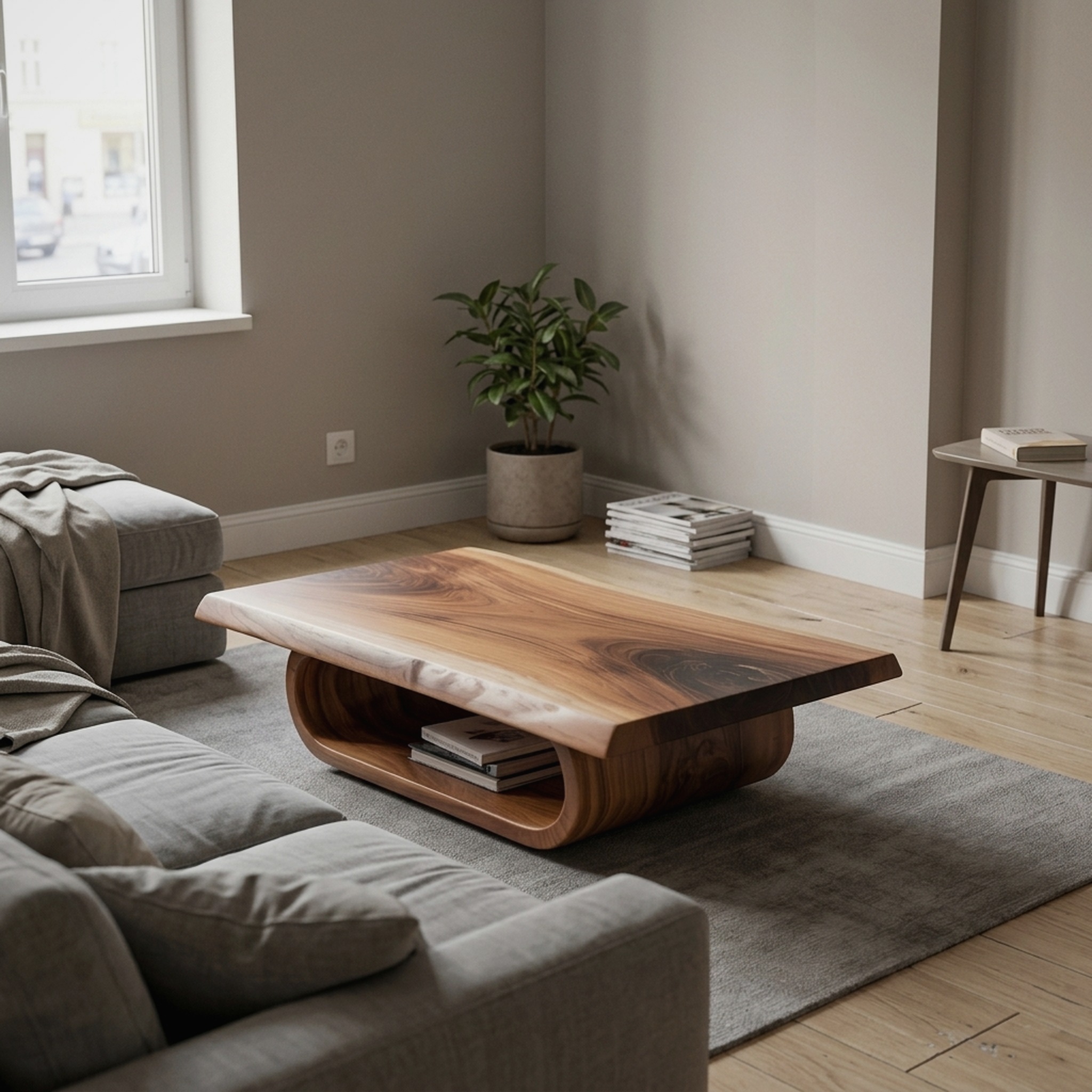 Mid Century Curved Edge Coffee Table Living Room