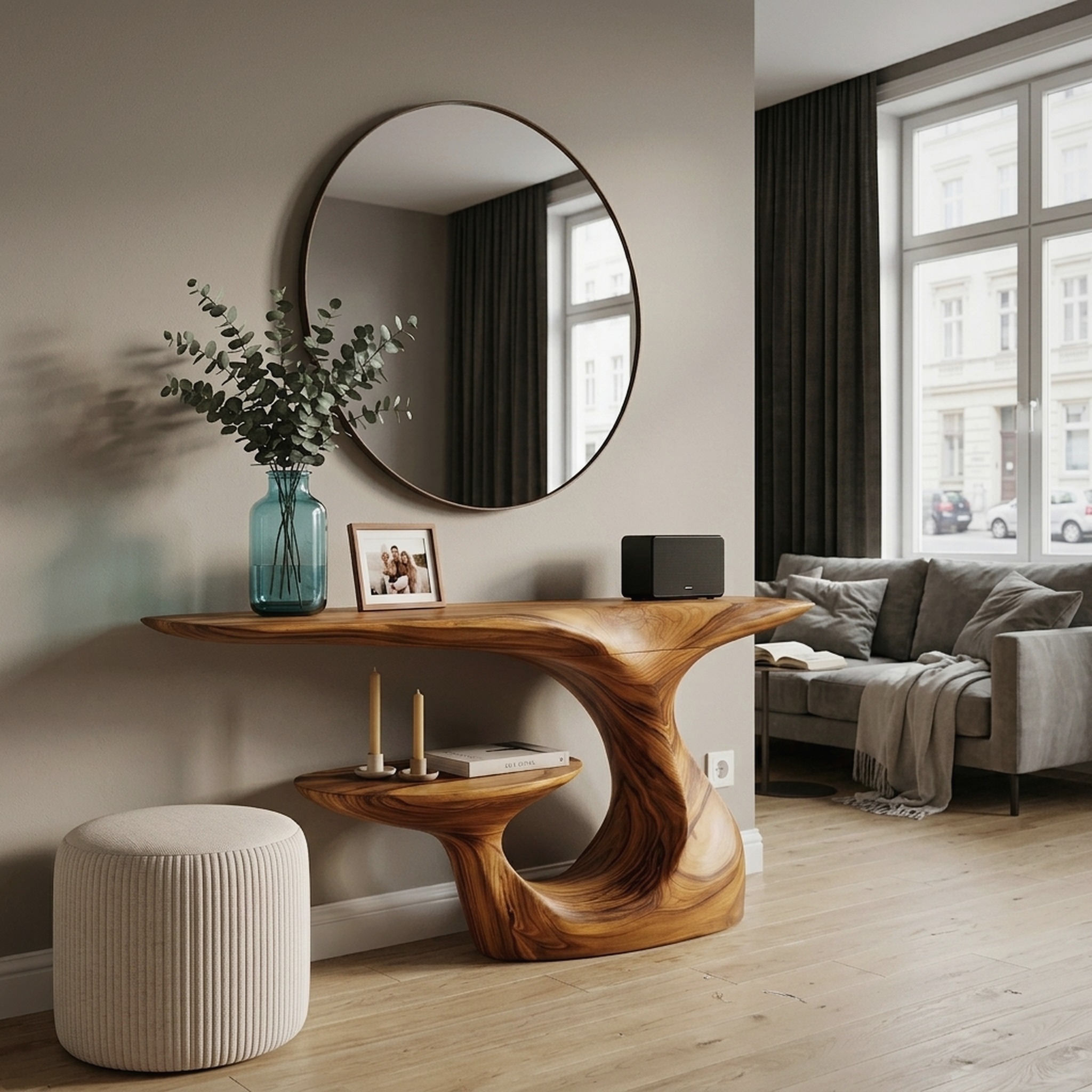 Mid Century Curved Loop Console Table for Entryway and Living Room