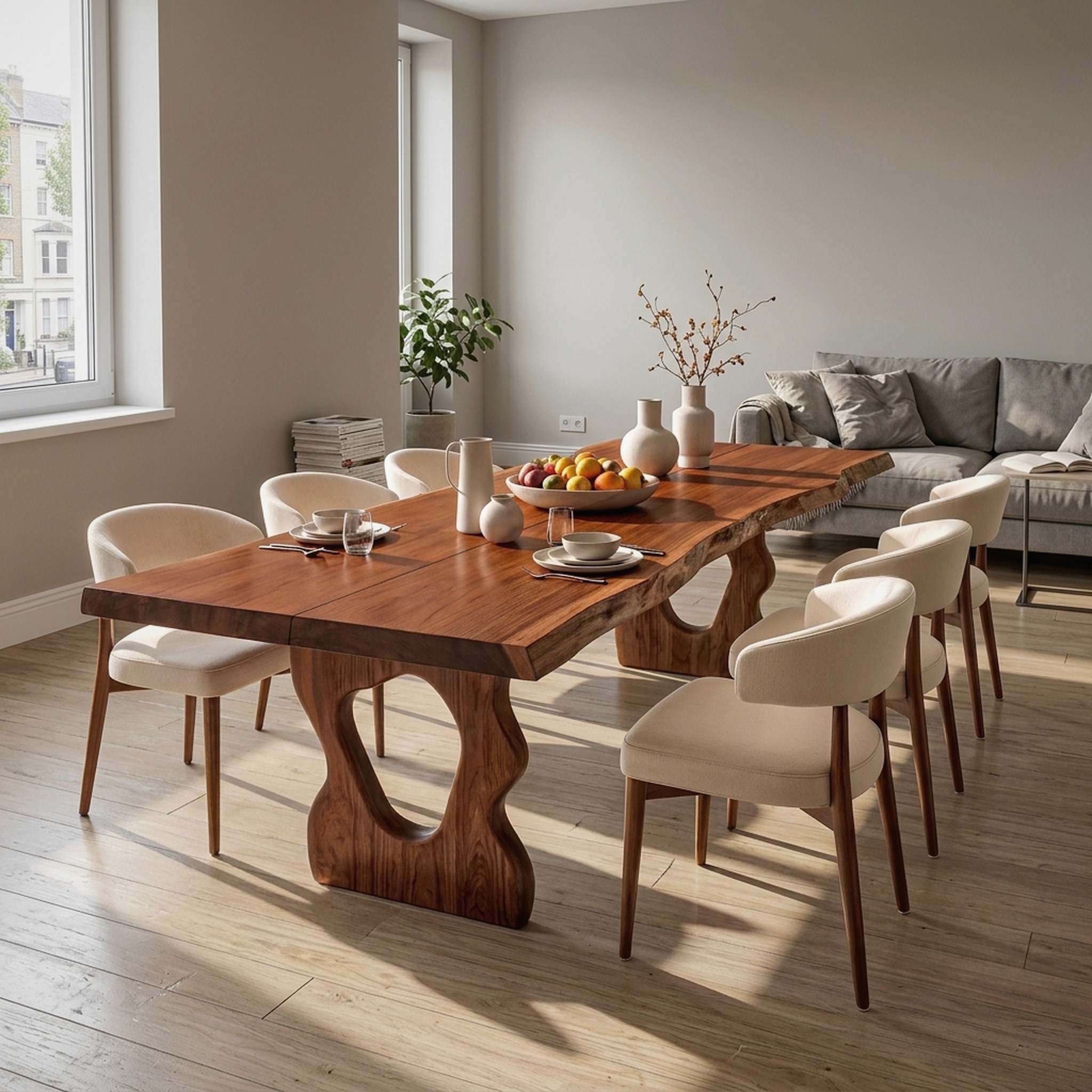 Mid Century Dining Table with Bold Curved Base for Dining Room