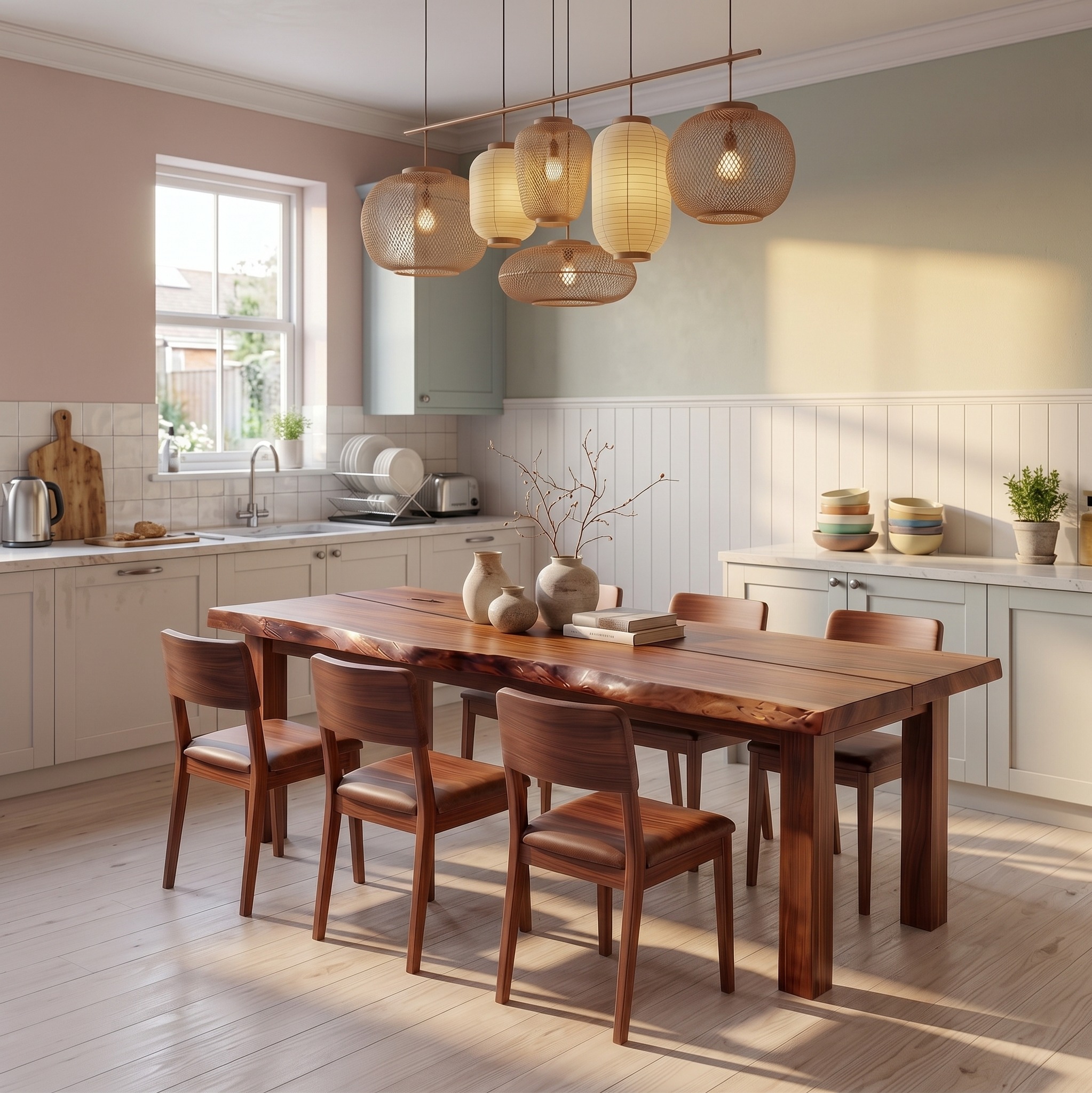 Mid-Century Dining Table with Double Pedestal Base, Oval Solid Wood Kitchen & Dining Room Table