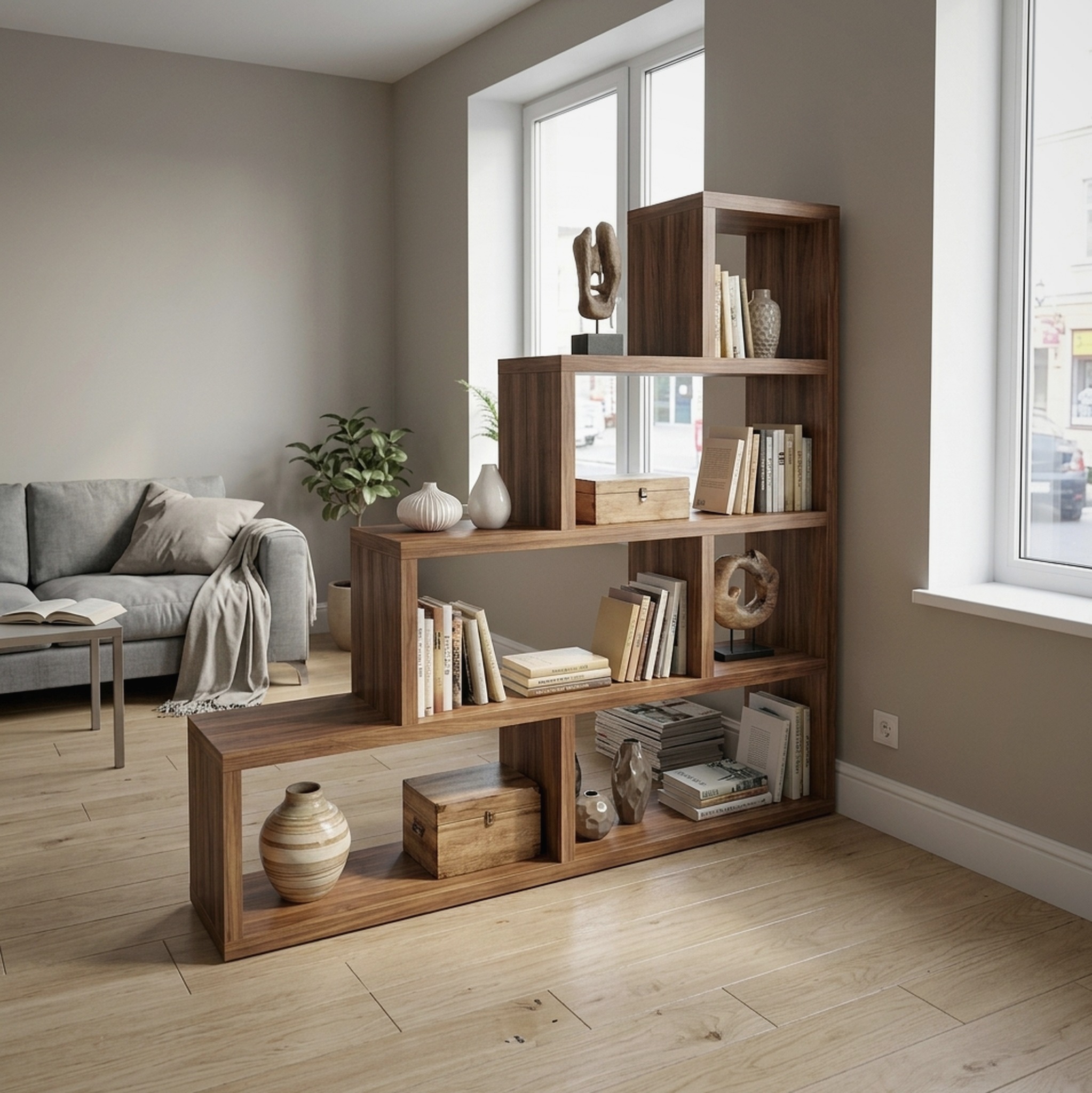 Mid Century Display Room Divider Bookshelf for Living Room and Apartment