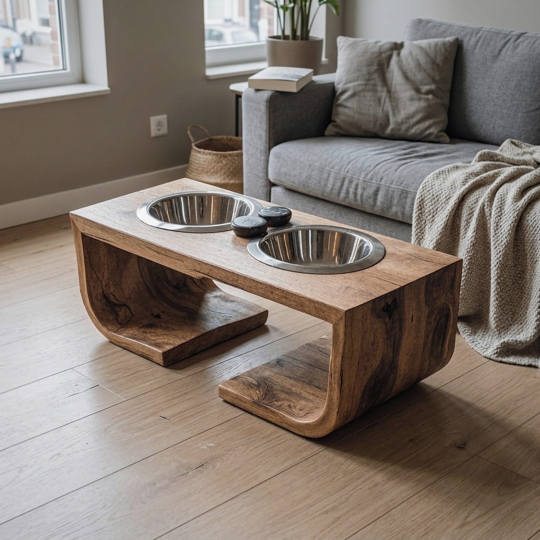 Mid Century Dog Bowl Stand for Living Room