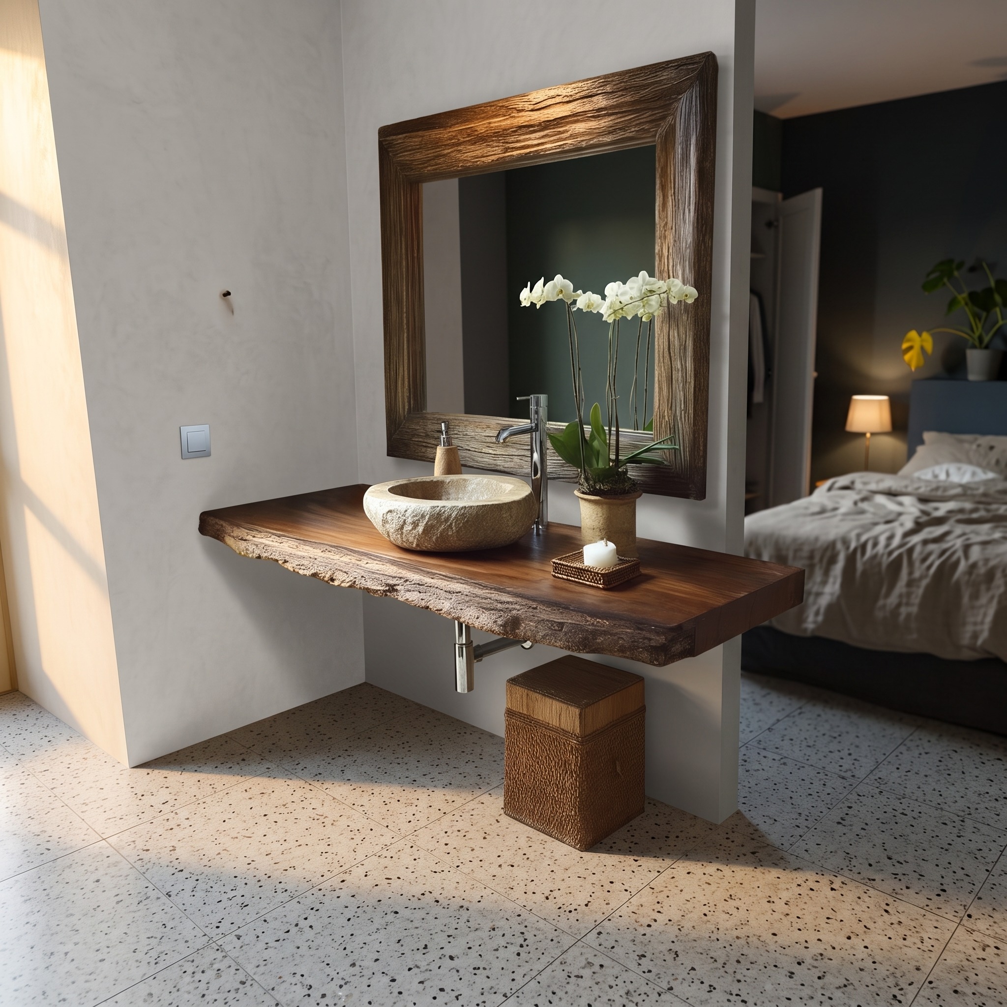 Mid-Century Floating Shelf, Solid Wood Bathroom Vanity Countertop, Single Sink Washroom Console Support Shelf