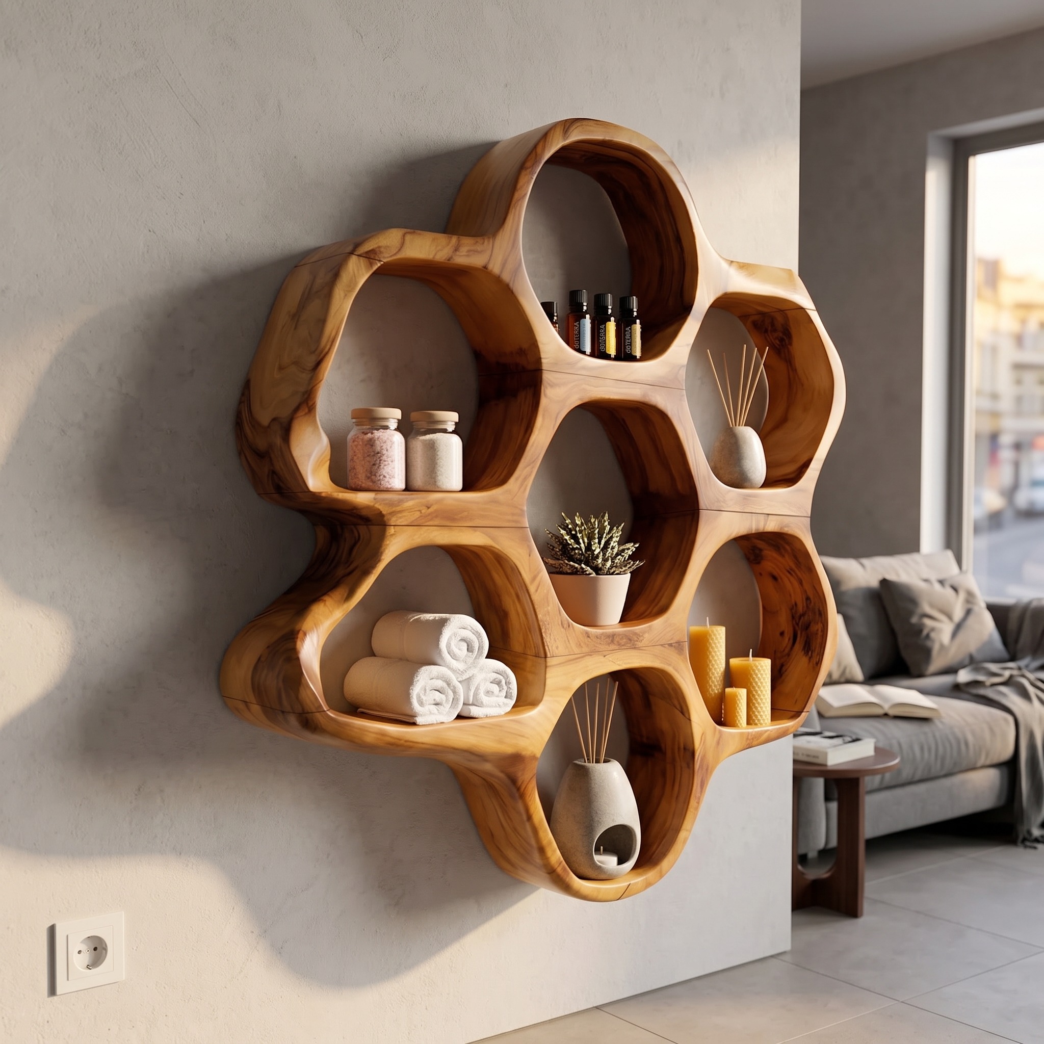 Mid-Century Floating Wall Shelf, Handcrafted Solid Wood Storage Organizer Display Rack for Hallway Entryway Use