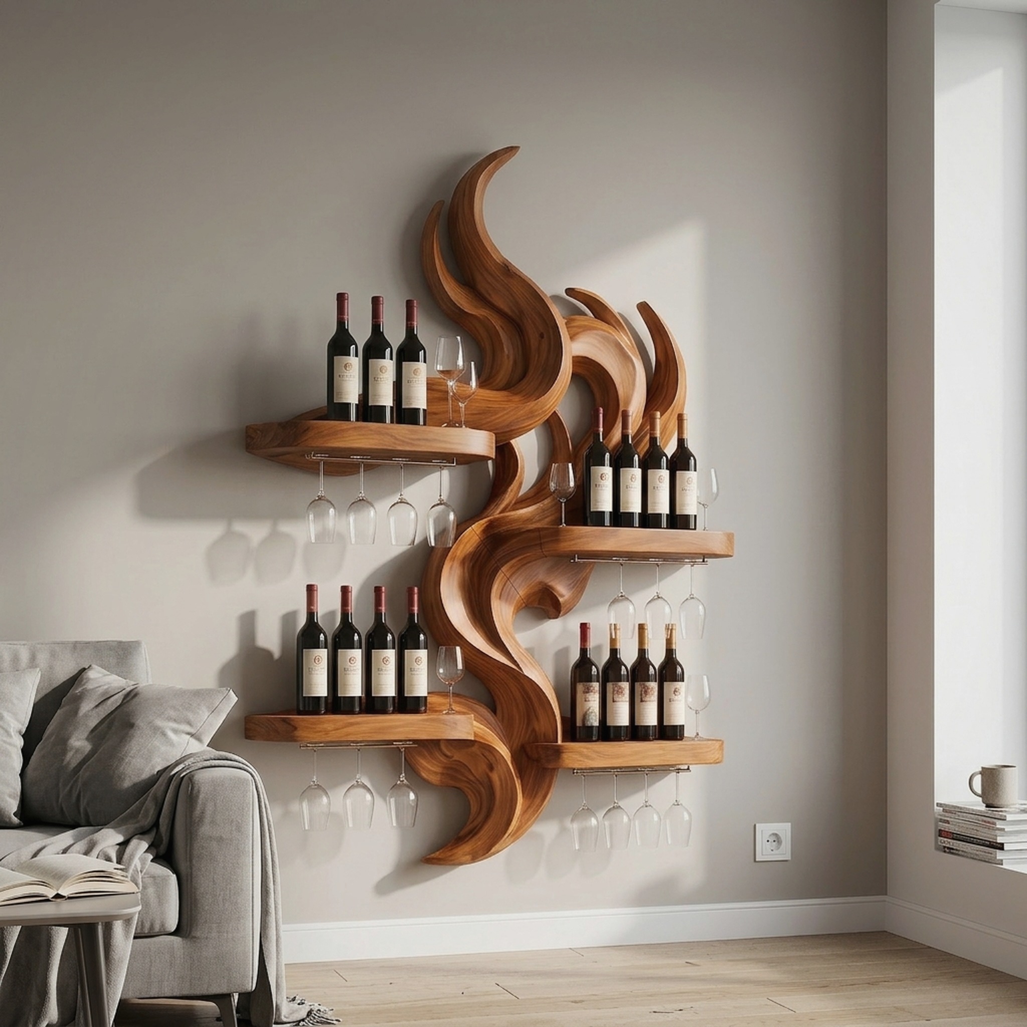 Mid Century Floating Wine Rack for Kitchen