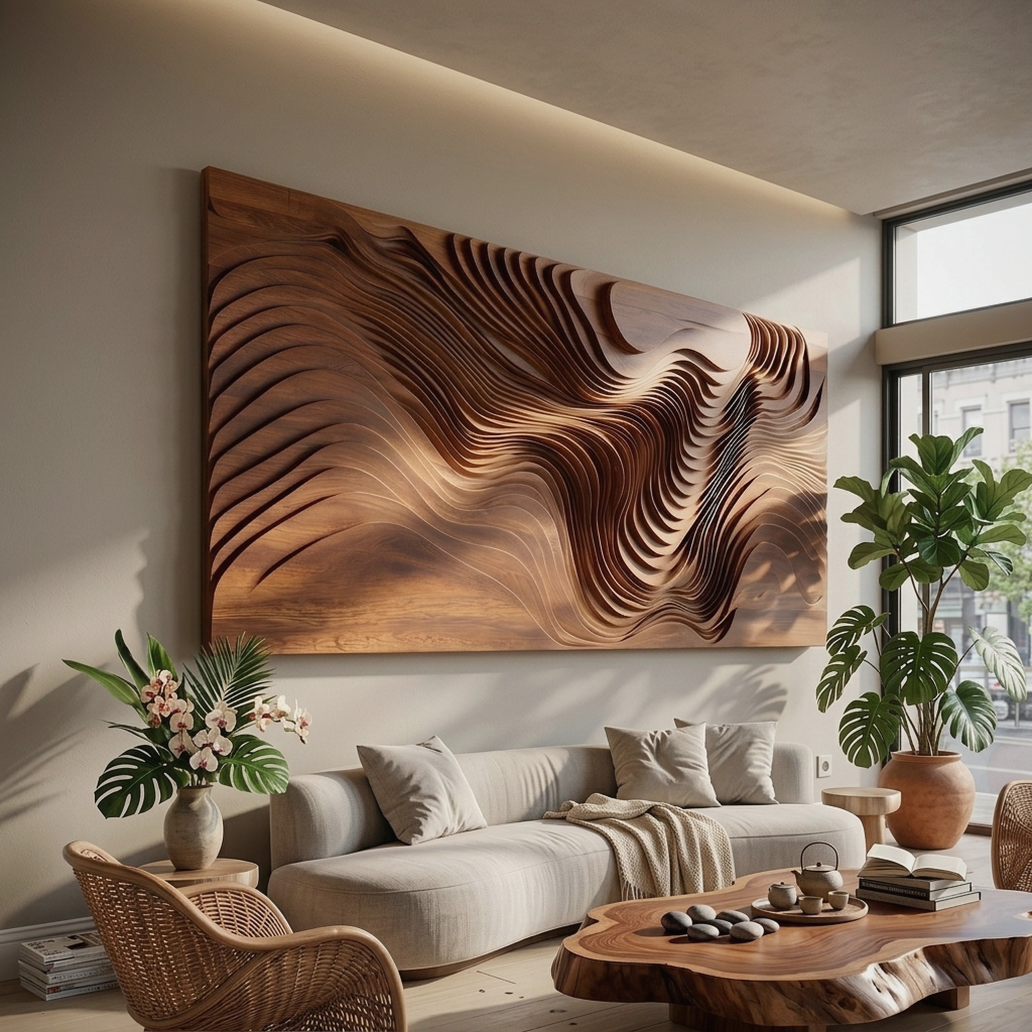 Mid Century Flowing Grain Wall Art for Lounge Area