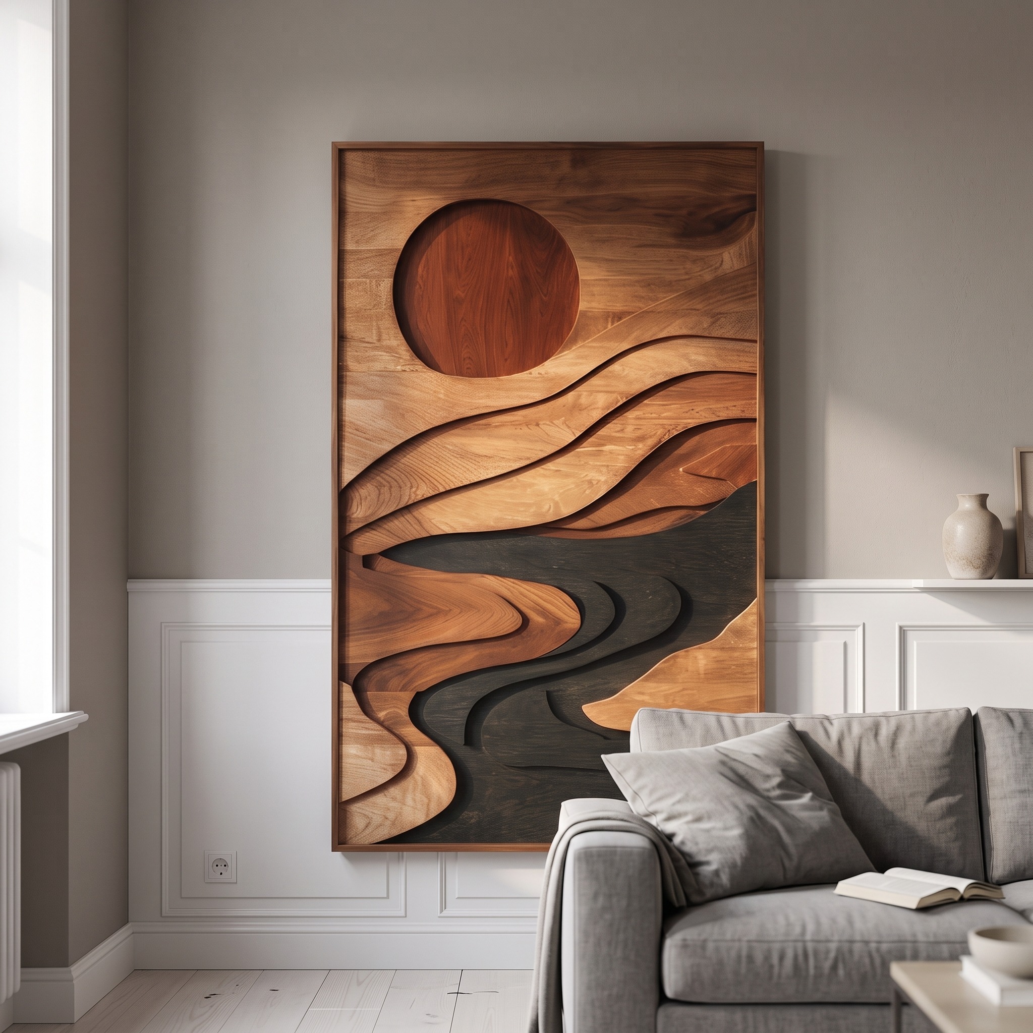 Mid Century Flowing Wood Wall Decor, Handcrafted Abstract 3D Wooden Sculpture Panel for Entryway and Living Room Accent