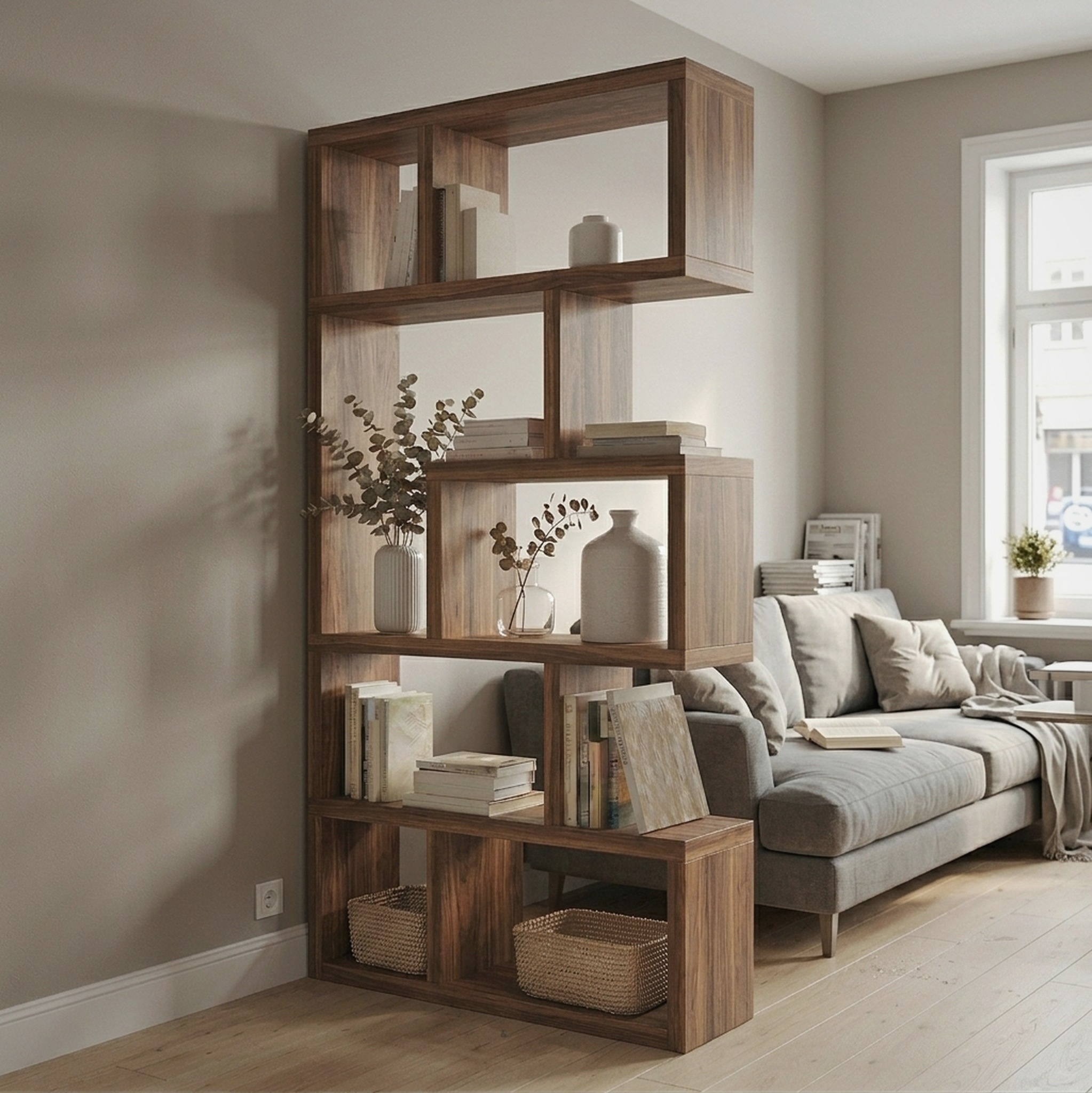Mid Century Freestanding Room Divider Bookshelf for Bedroom and Reading Room