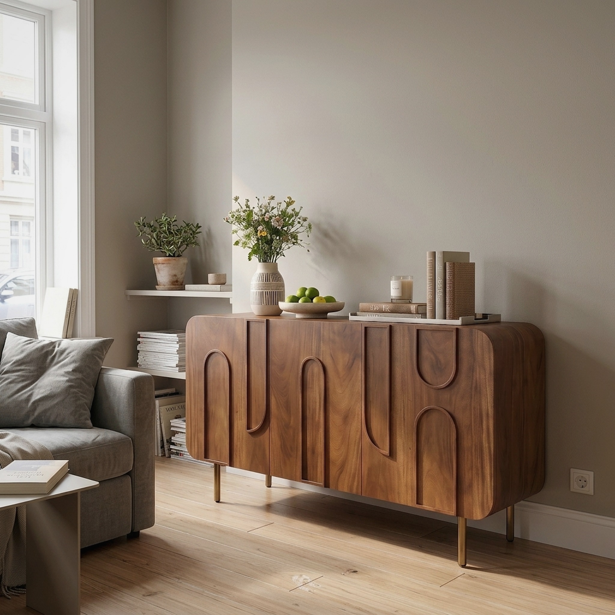 Mid Century Geometric Buffet Cabinet Living Room