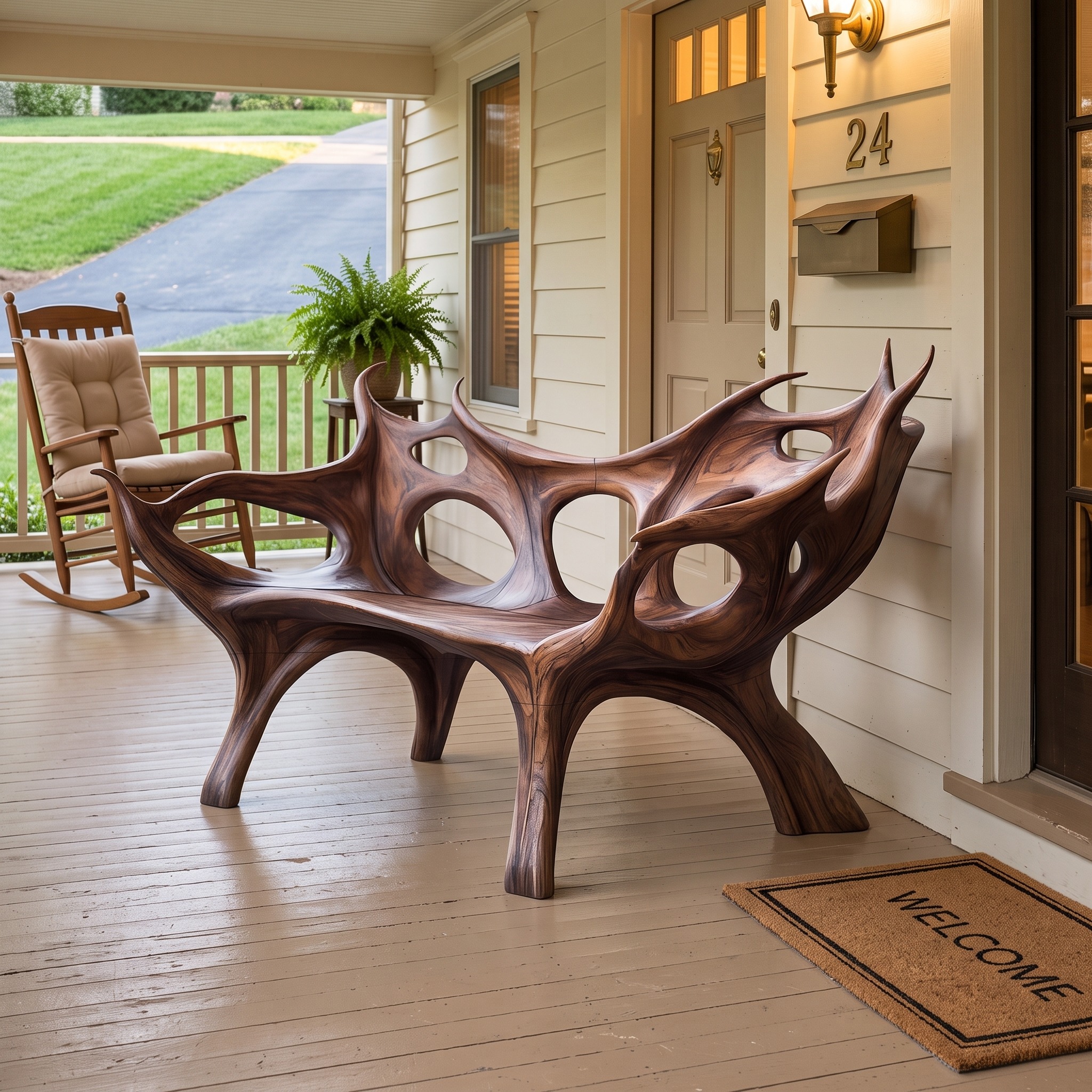 Mid Century Halloween Patio Chair, Unique Handcrafted Solid Wood Outdoor Armchair for Spooky Festive Home Decor