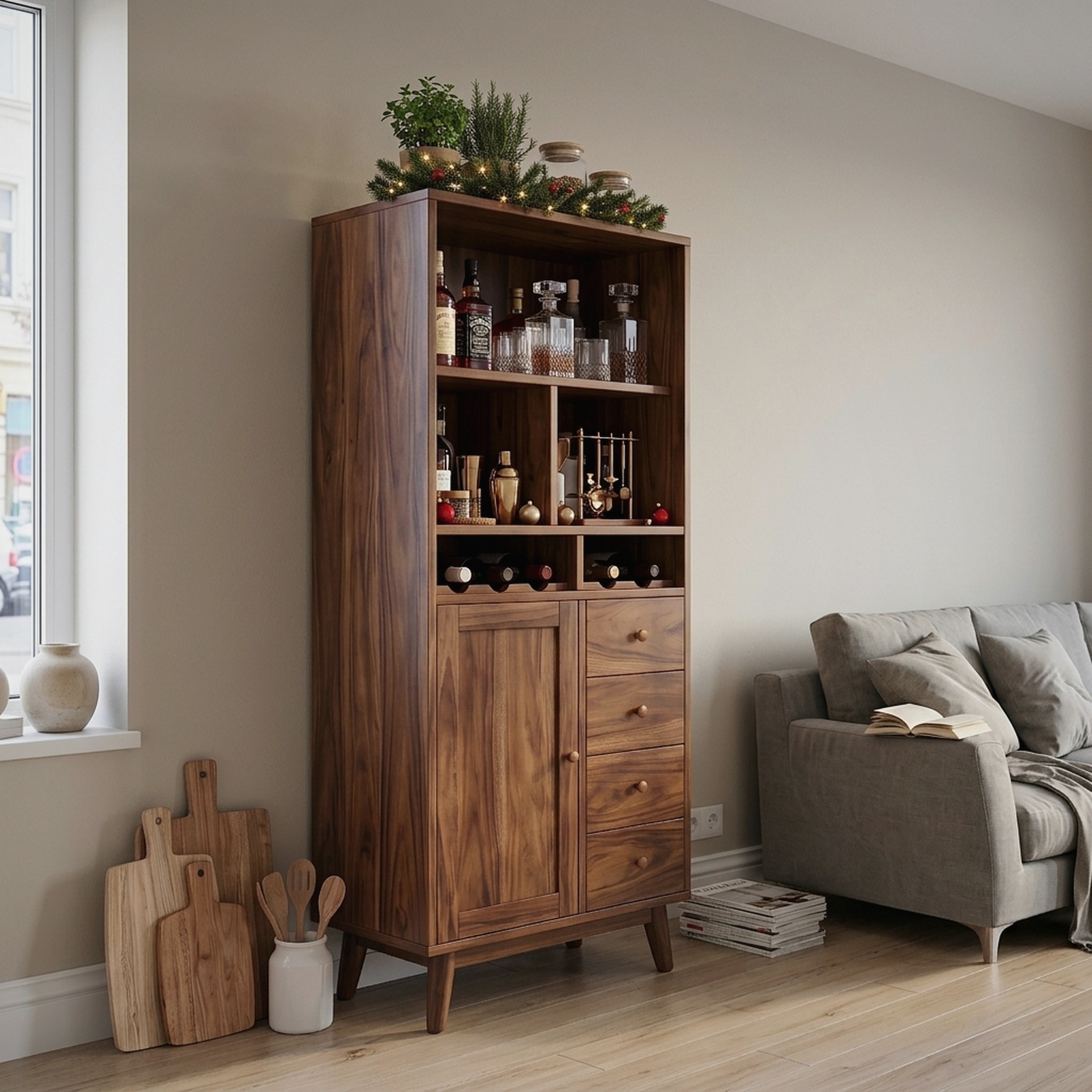 Mid Century Home Bar Cabinet Christmas Living Room
