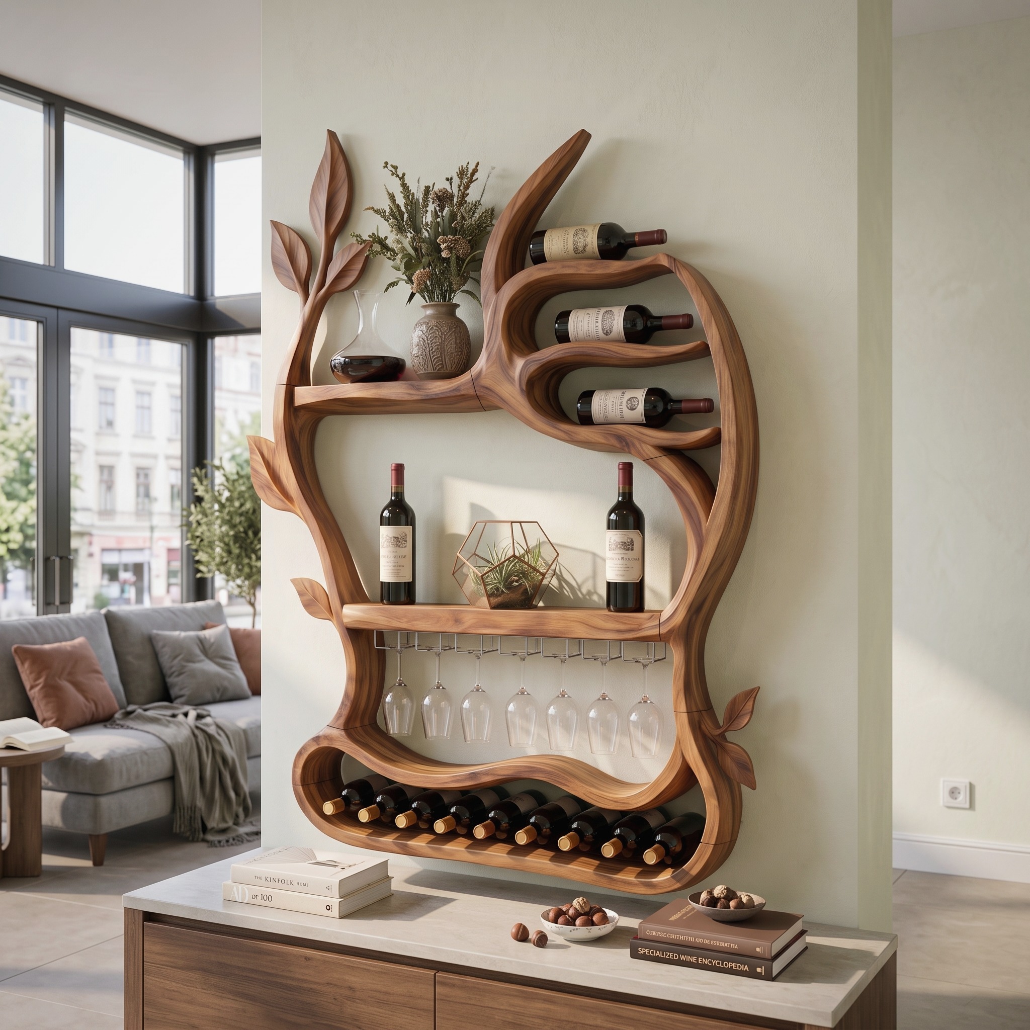 Mid Century Landscape Wine Holder for Dining Room