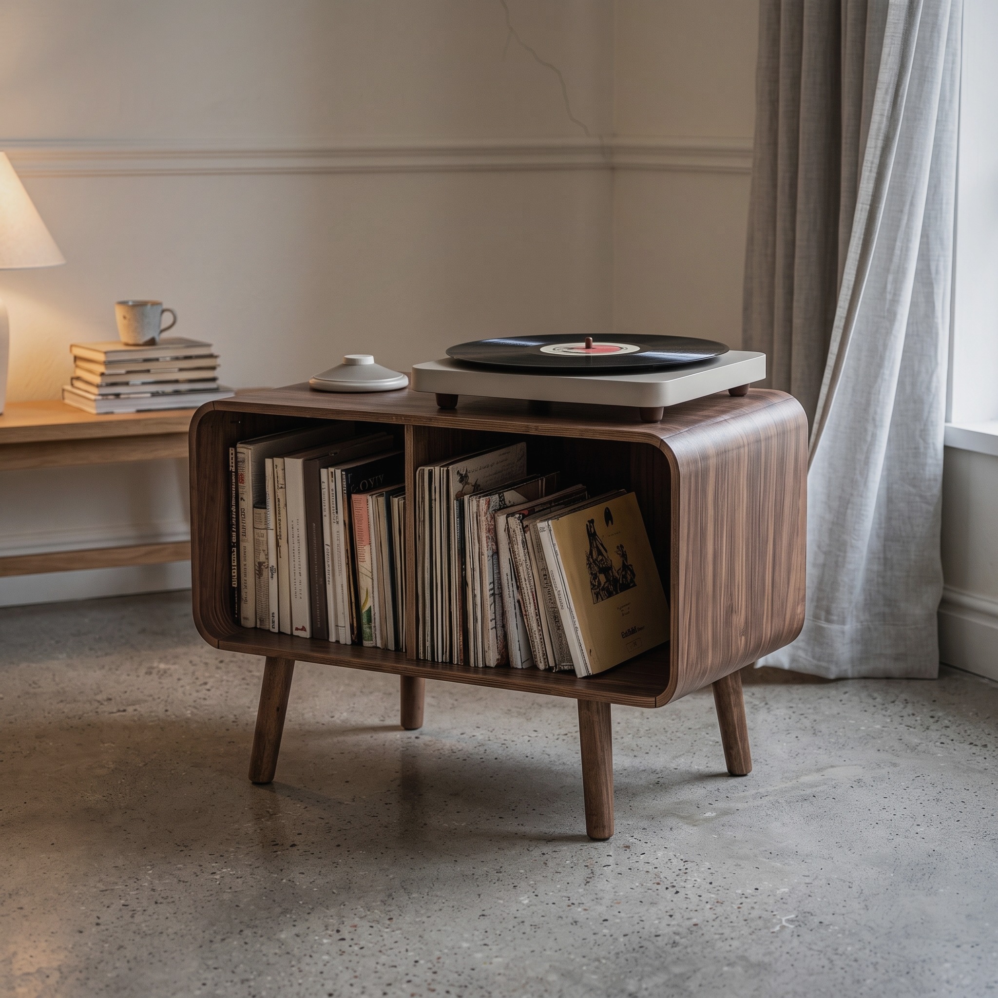 Mid Century Large Record Stand for Vinyl Storage in Bedroom