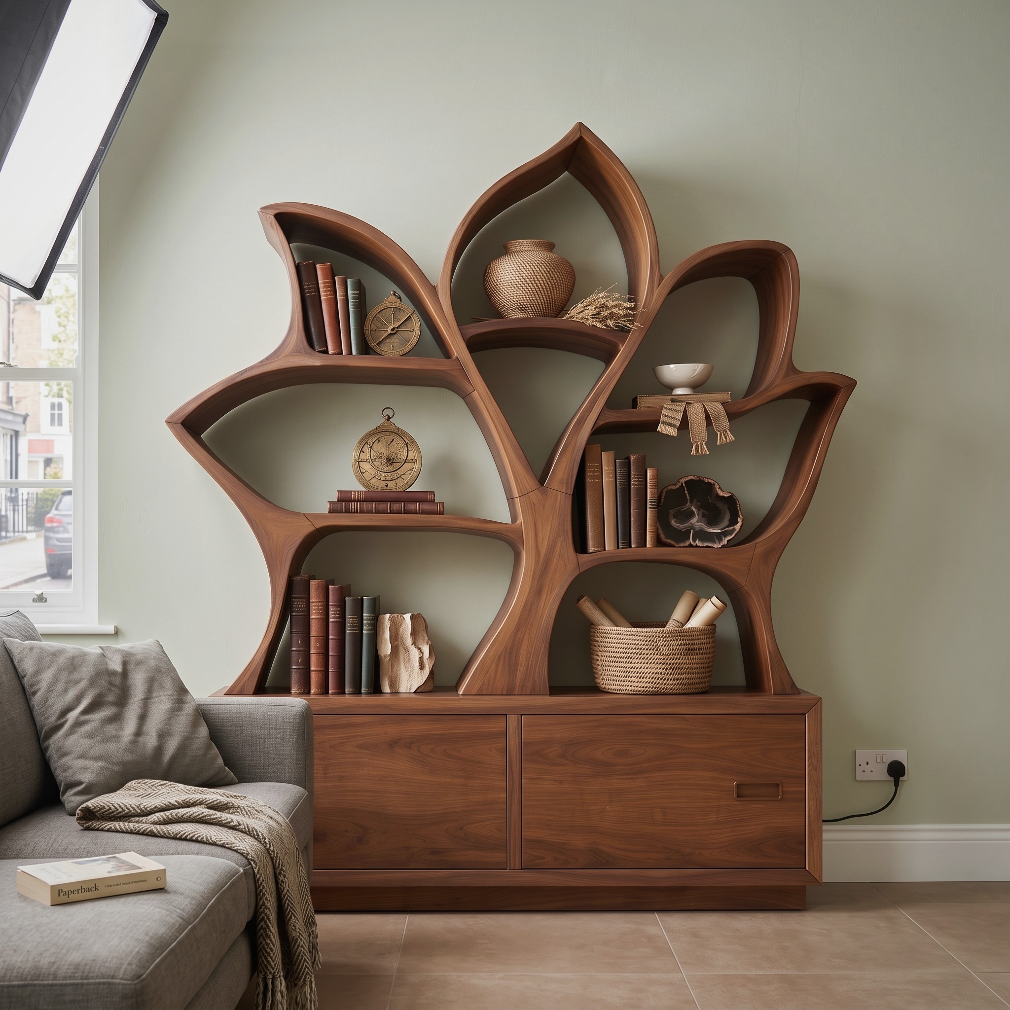 Mid Century Library Bookshelf for Contemporary Living Room