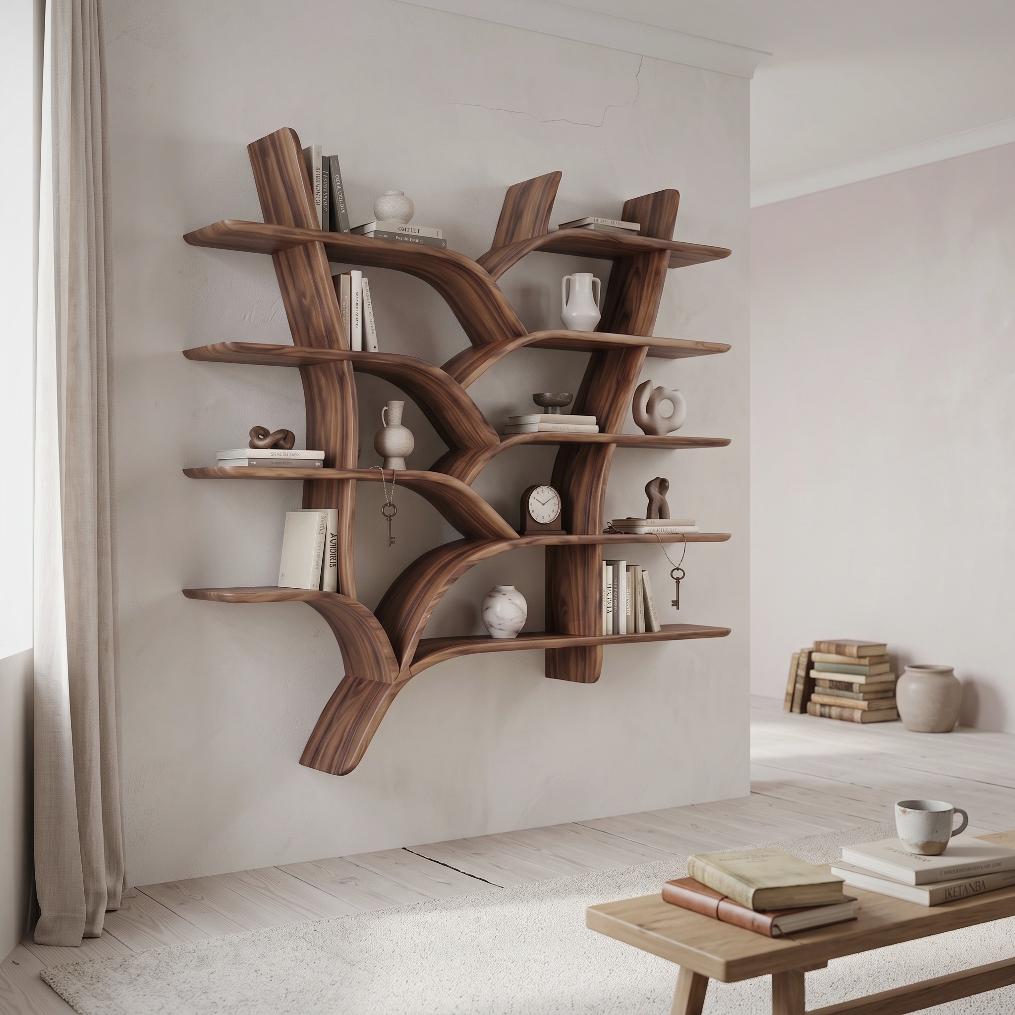 Mid Century Live Edge Bookshelves for Home Library
