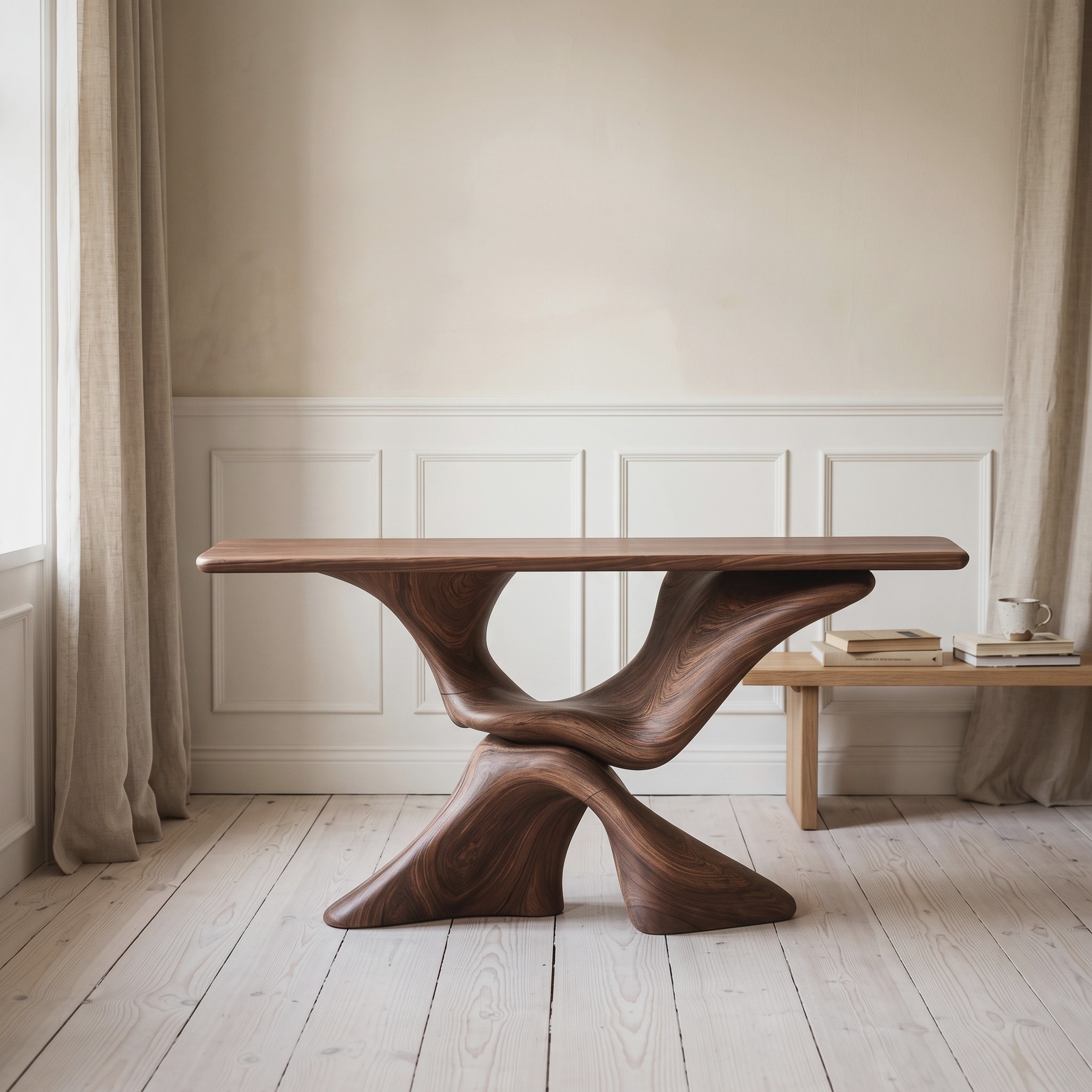 Mid Century Live Edge Console Table for Living Room