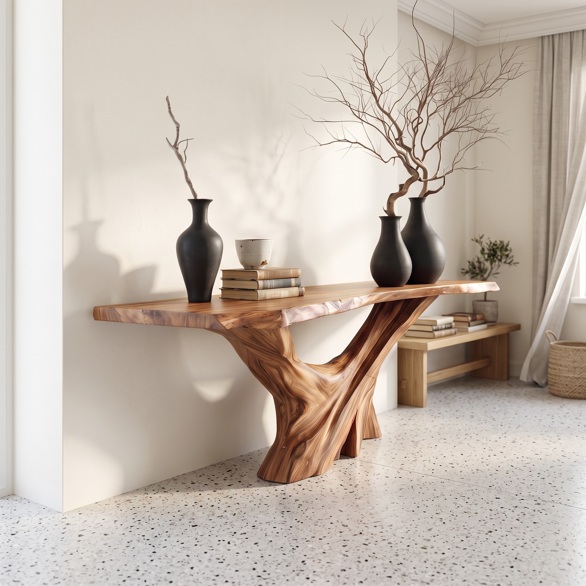 Mid Century Live Edge Console Table, Handcrafted Artistic Wooden Entryway Table for Living Room Home Furniture