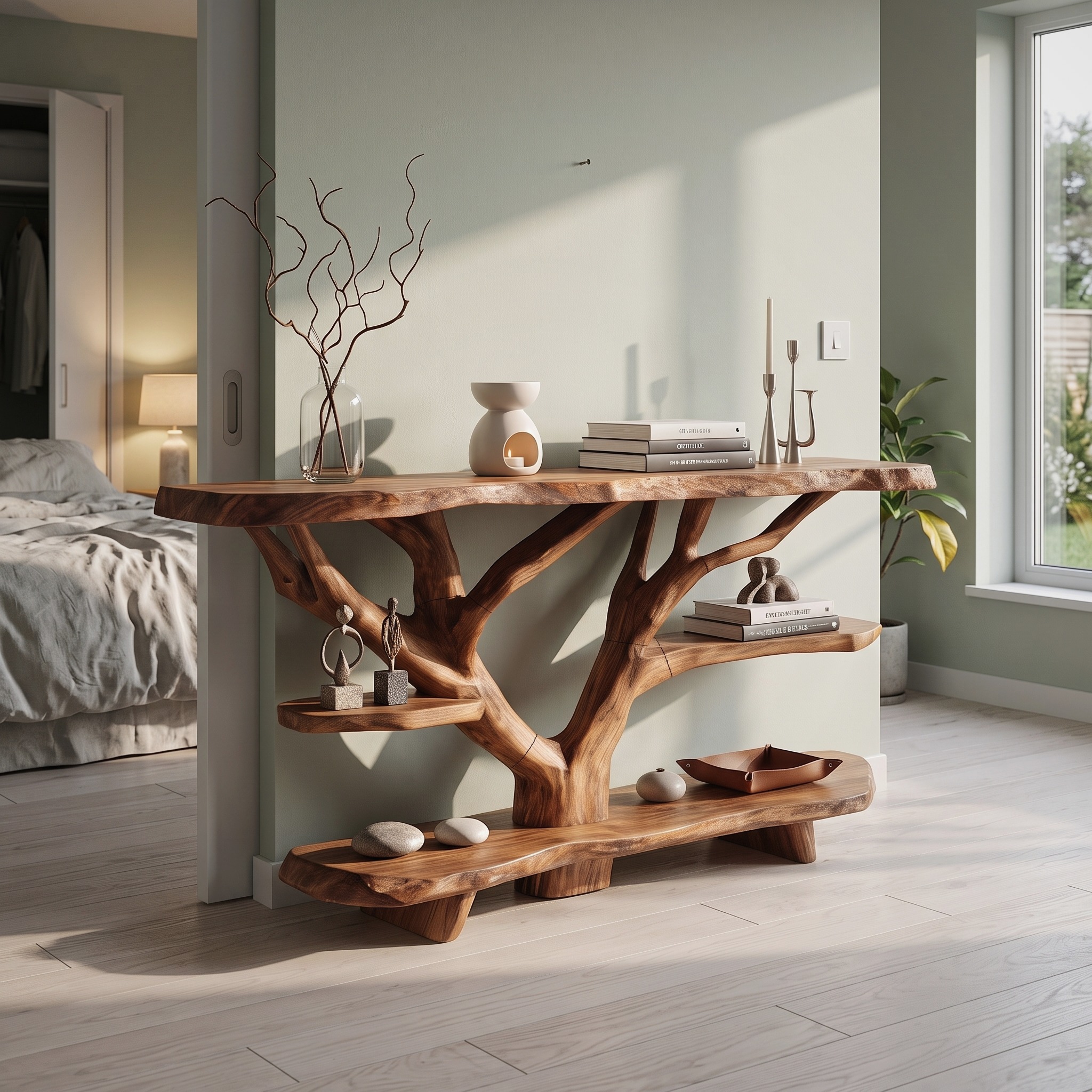 Mid Century Live Edge Entryway Table for Contemporary Bedroom Decor