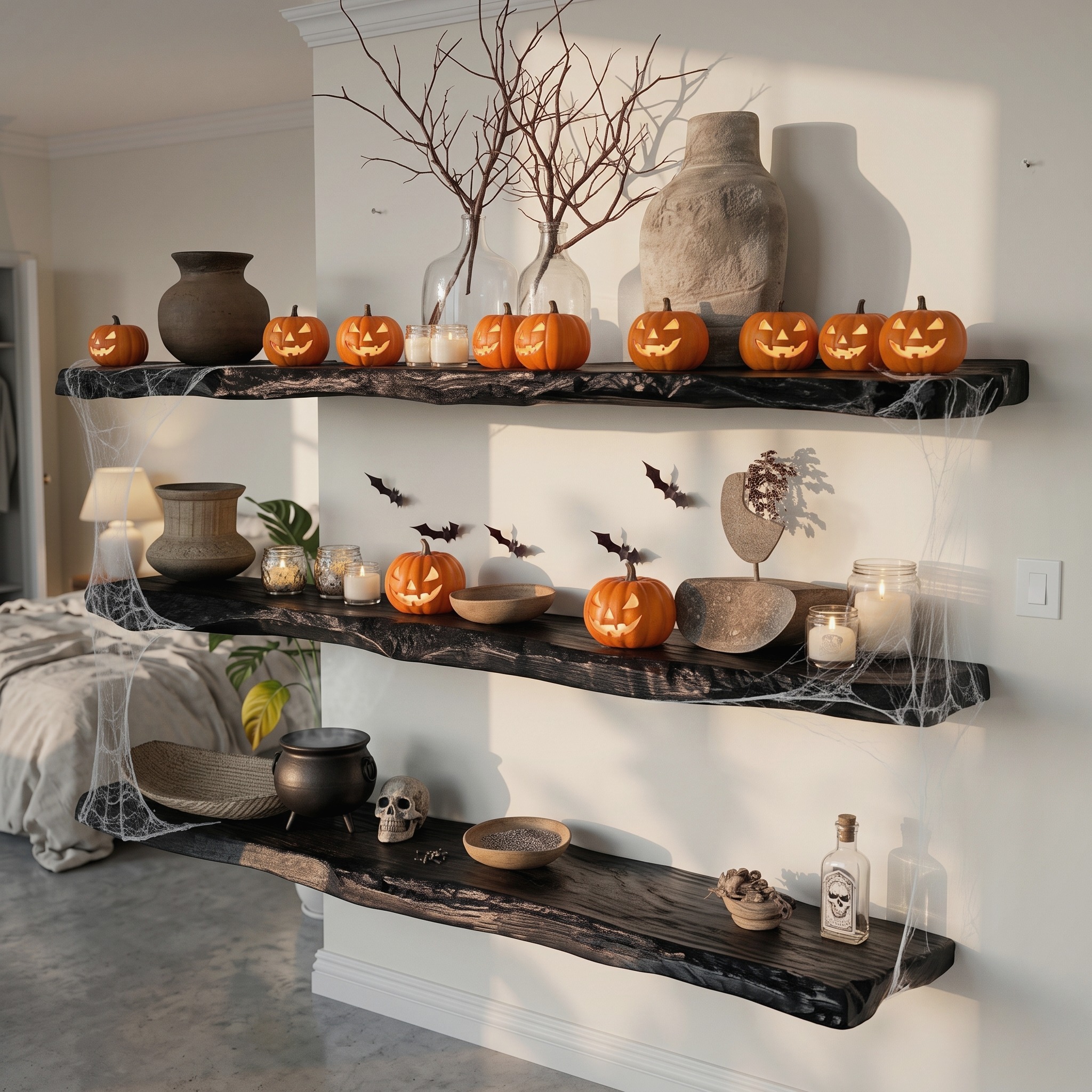 Mid Century Live Edge Floating Shelf Living Room Decor