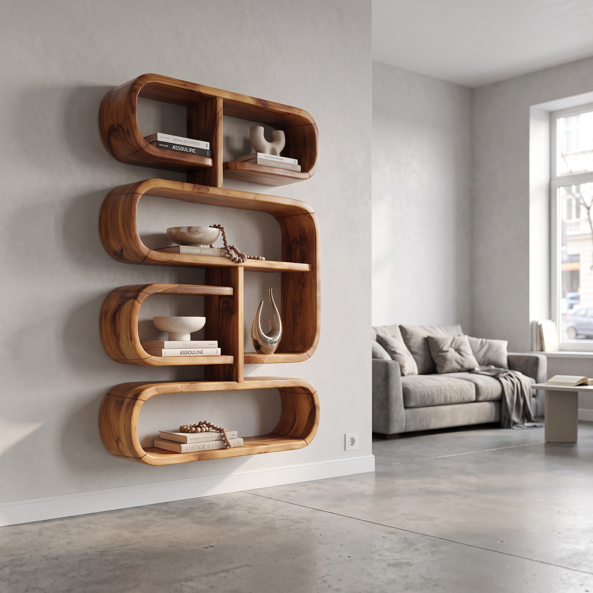 Mid-Century Live Edge Floating Shelf, Rustic Solid Wood Wall Mounted Display Shelf for Living Room
