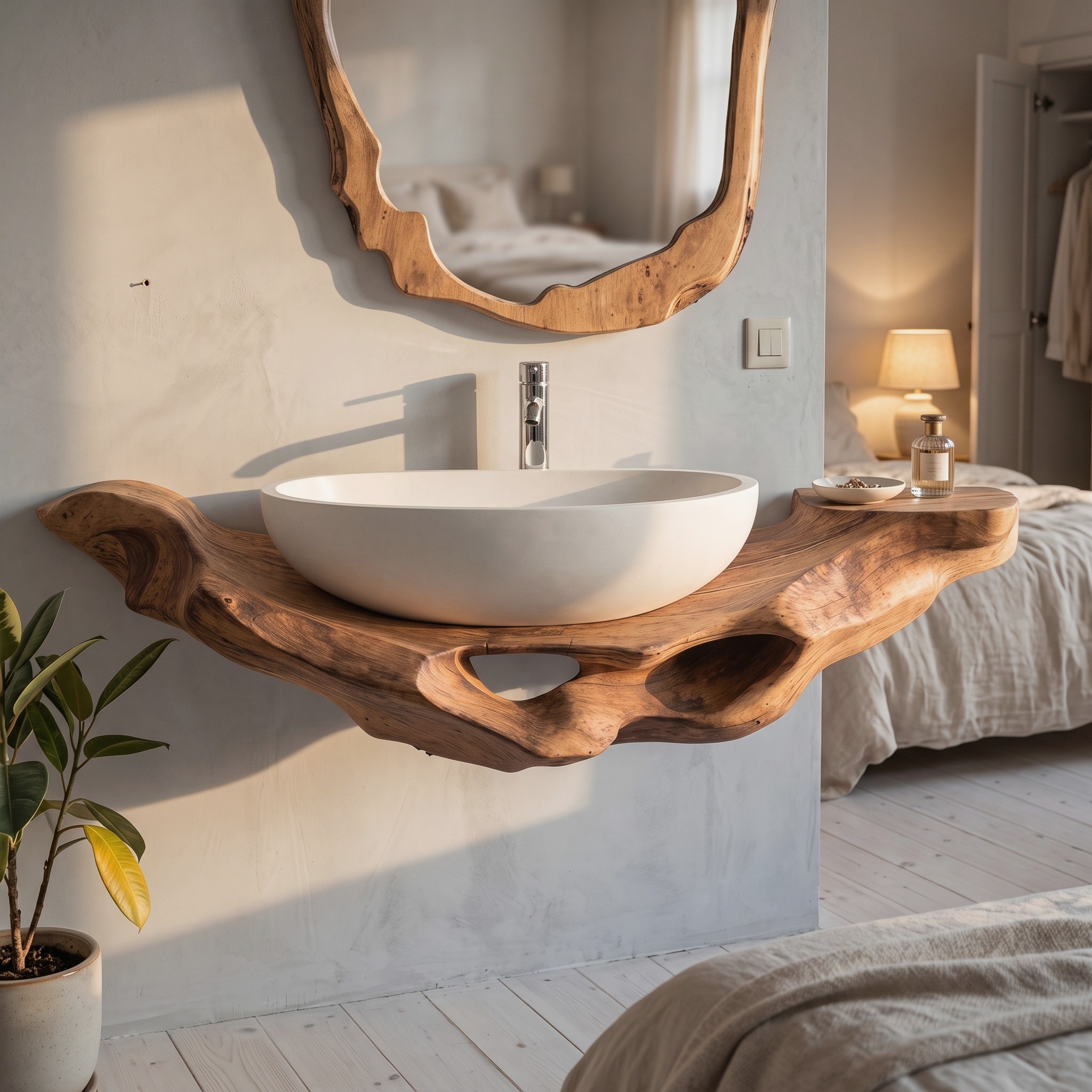 Mid Century Live Edge Floating Vanity Small Bathroom Style