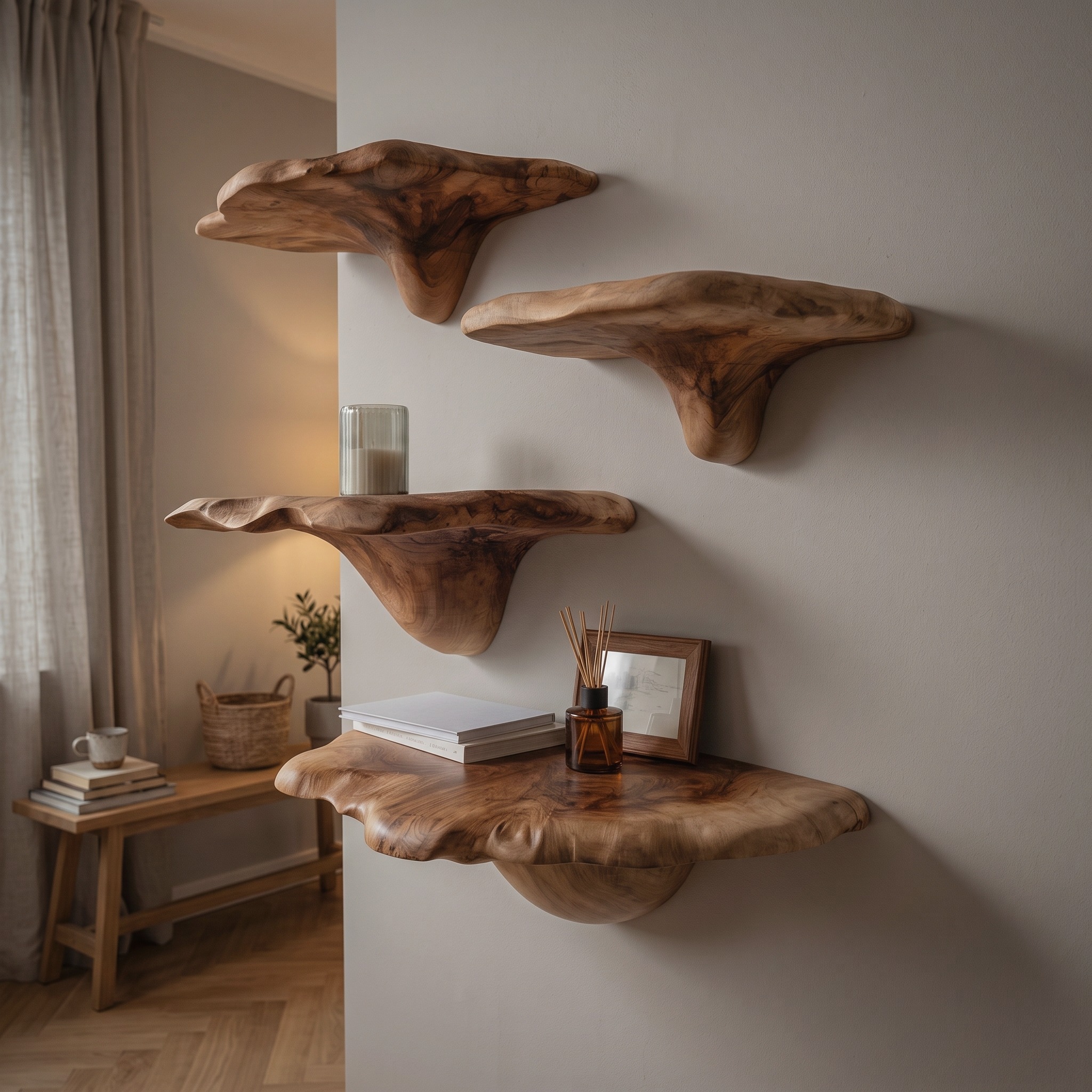 Mid Century Live Edge Mushroom Shelf for Stylish Furniture Decor