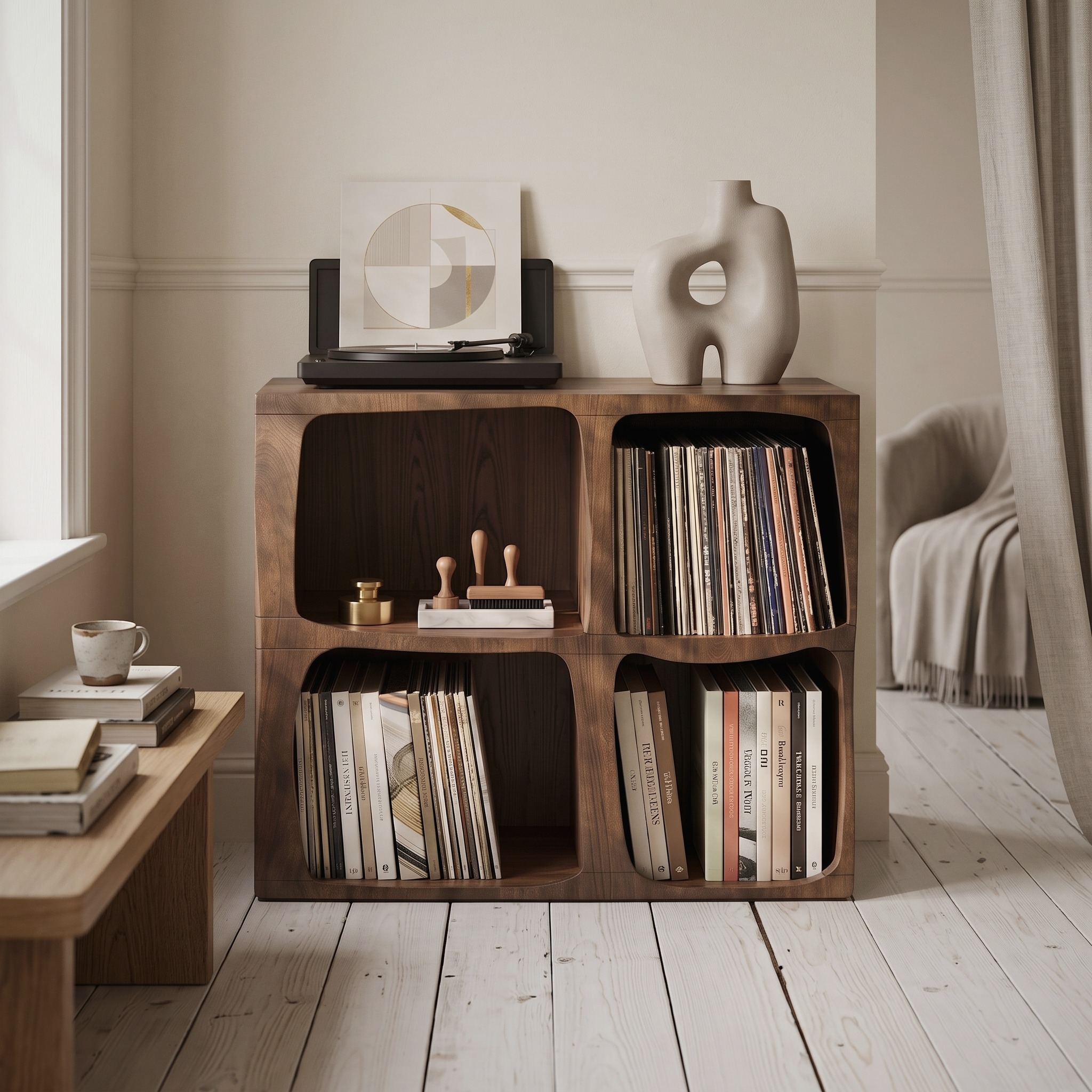 Mid Century Live Edge Record Stand Modern Living Room