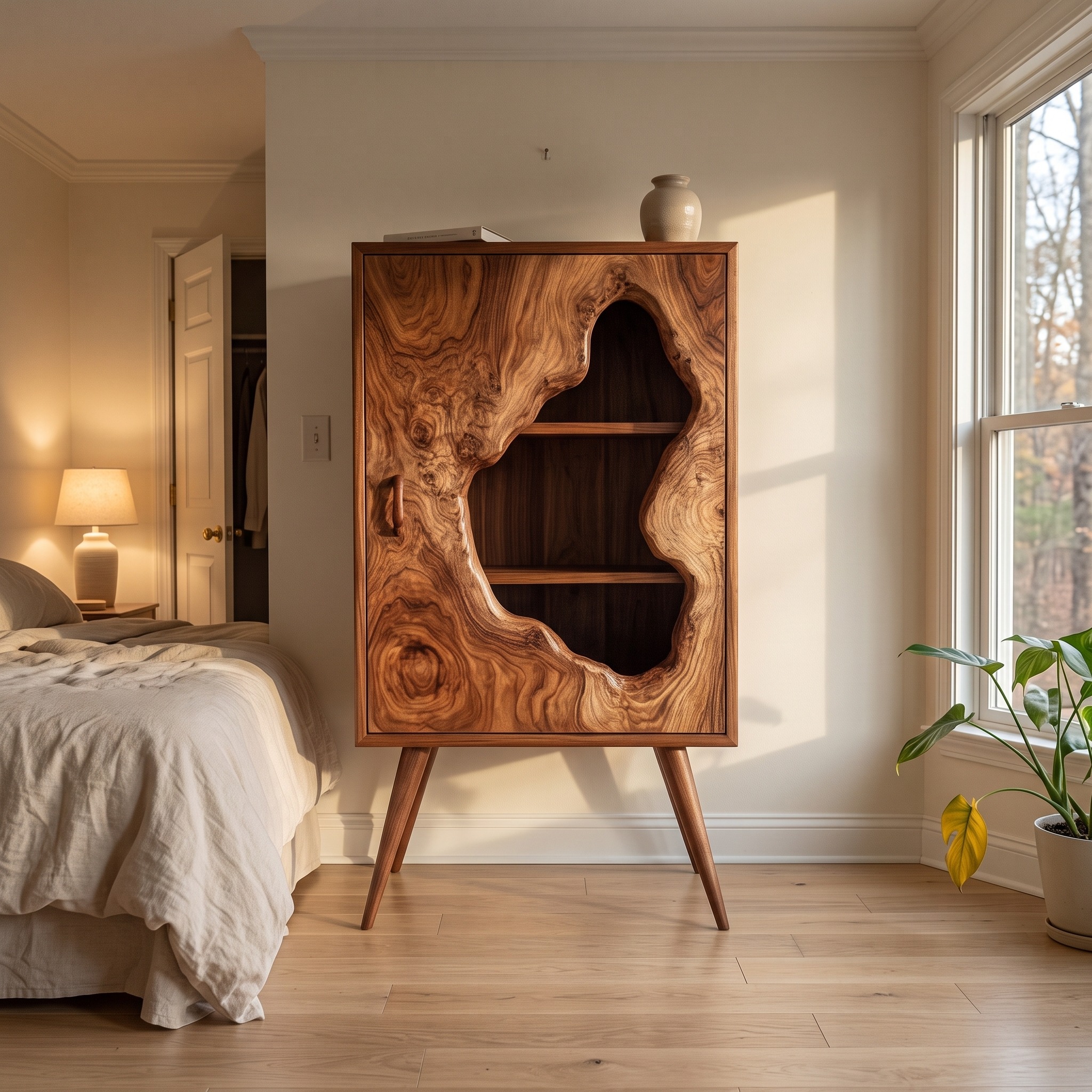 Mid Century Modern Artistic Wood Cabinet, Unique Geometric Accent Sideboard for Living Room & Study, Model