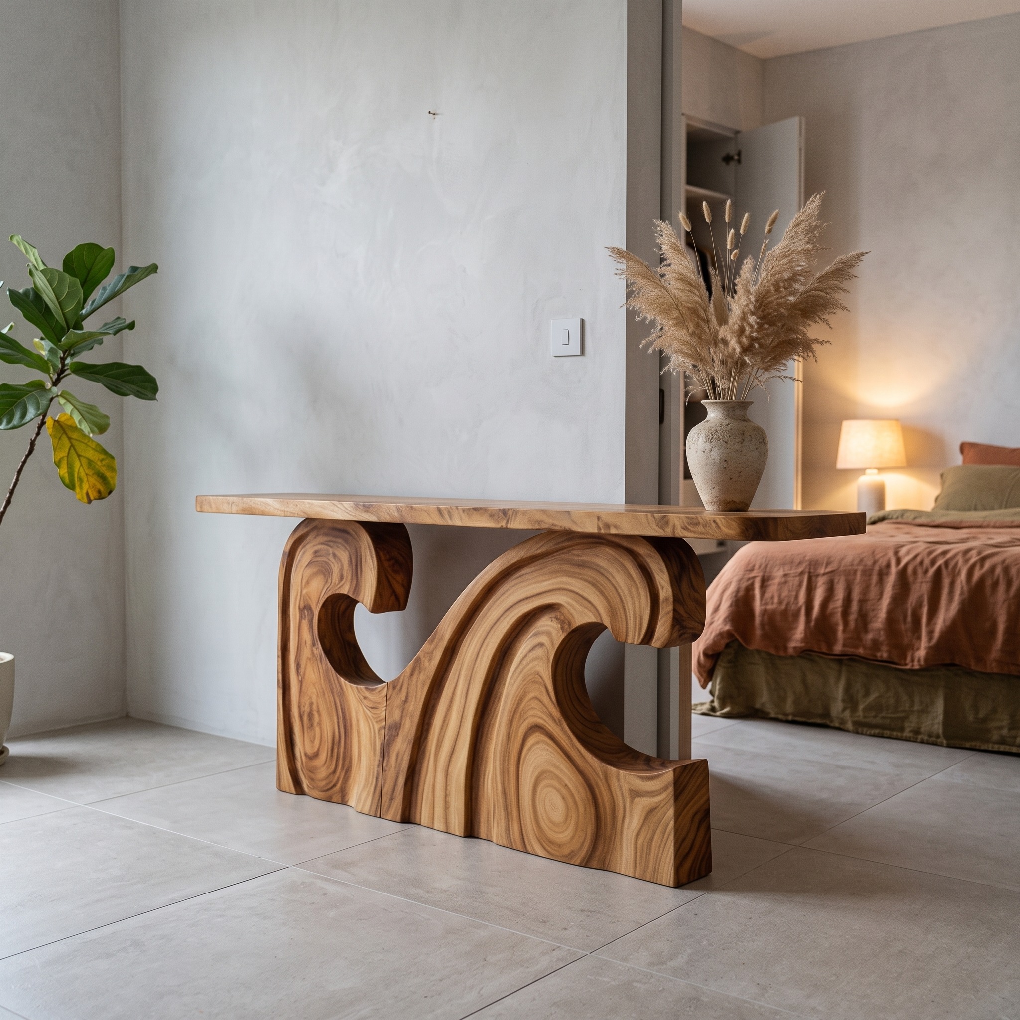 Mid Century Modern Console Table Unique Wave Design Entryway