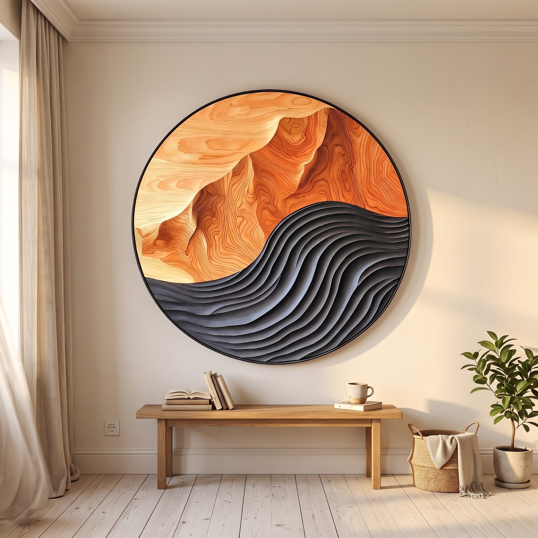 Mid Century Modern Large Wood Wall Sculpture, Handcrafted 3D Geometric Wooden Art Panel for Entryway & Living Room Focal Point