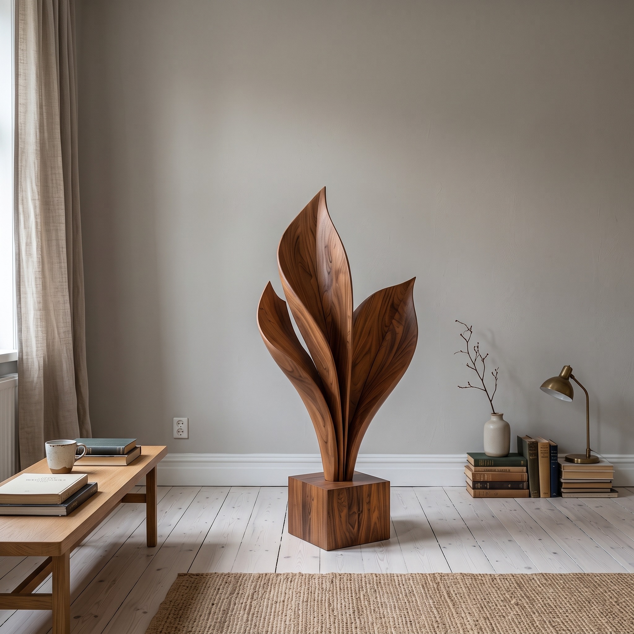 Mid Century Modern Leaf Wood Sculpture for Home Decor